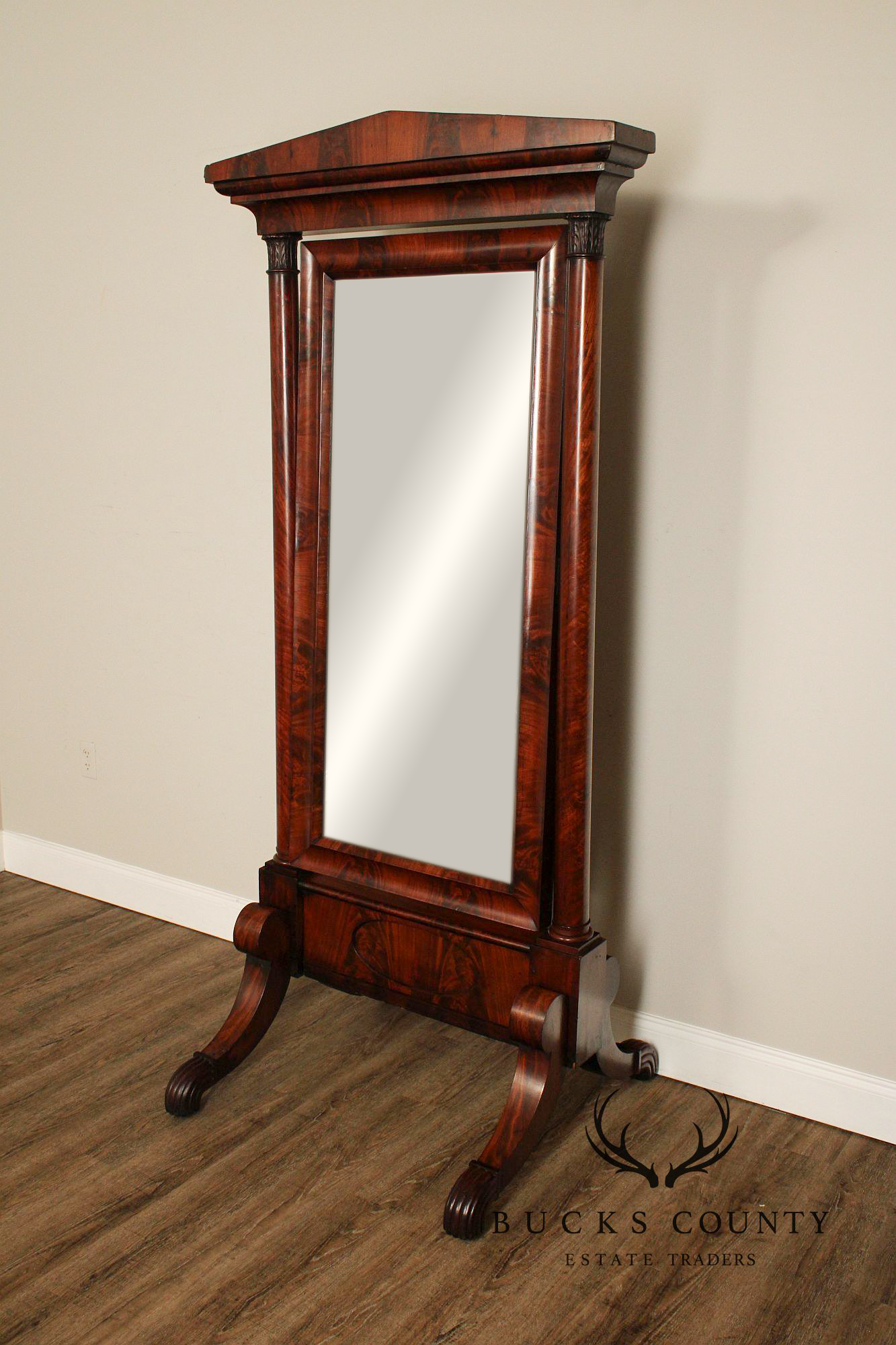 Antique French Empire Mahogany Cheval Mirror
