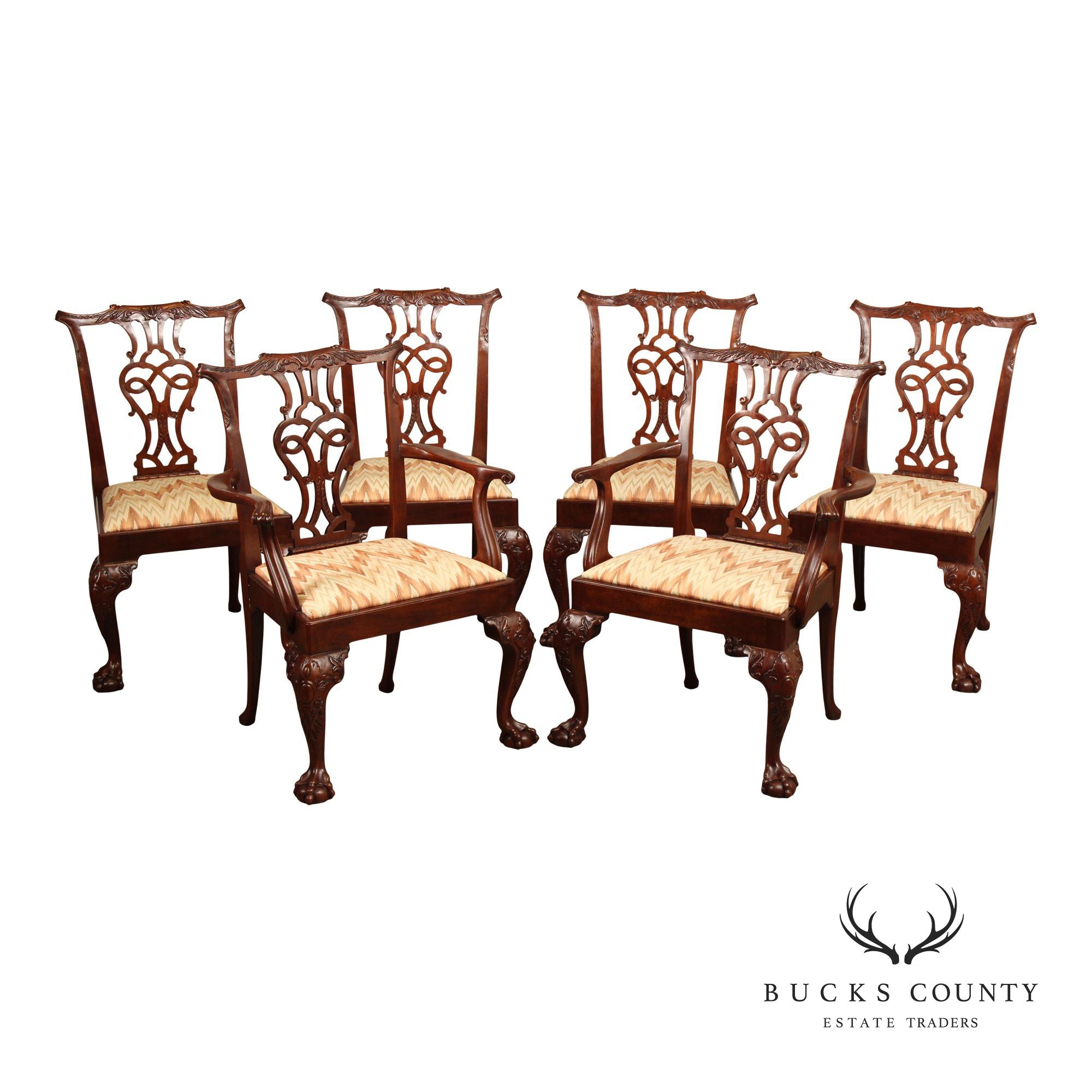 Baker Furniture Stately Homes Chippendale Style Set of Six Mahogany Dining Chairs