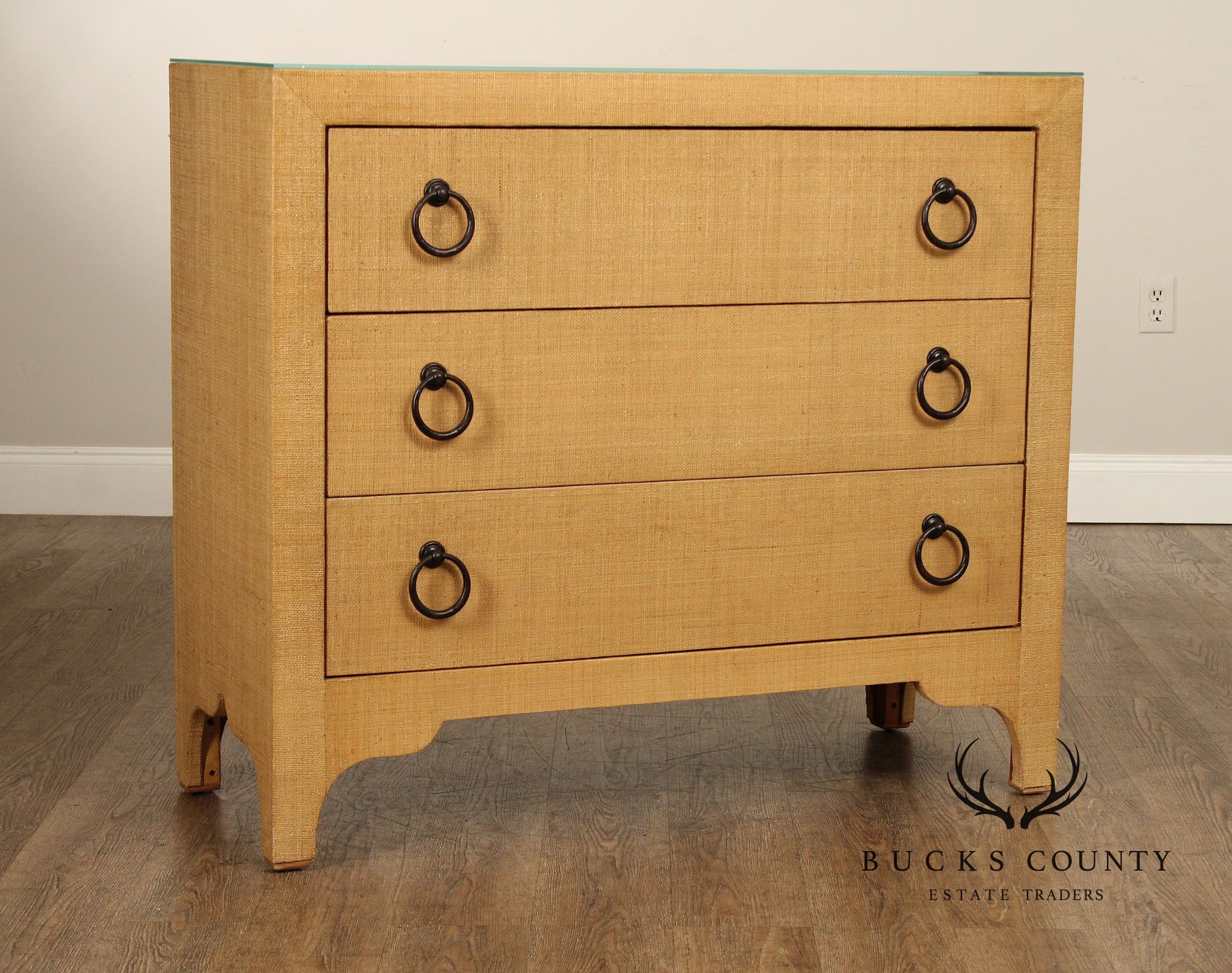 Barclay Butera 'Newport' Glass Top Raffia Chest of Drawers