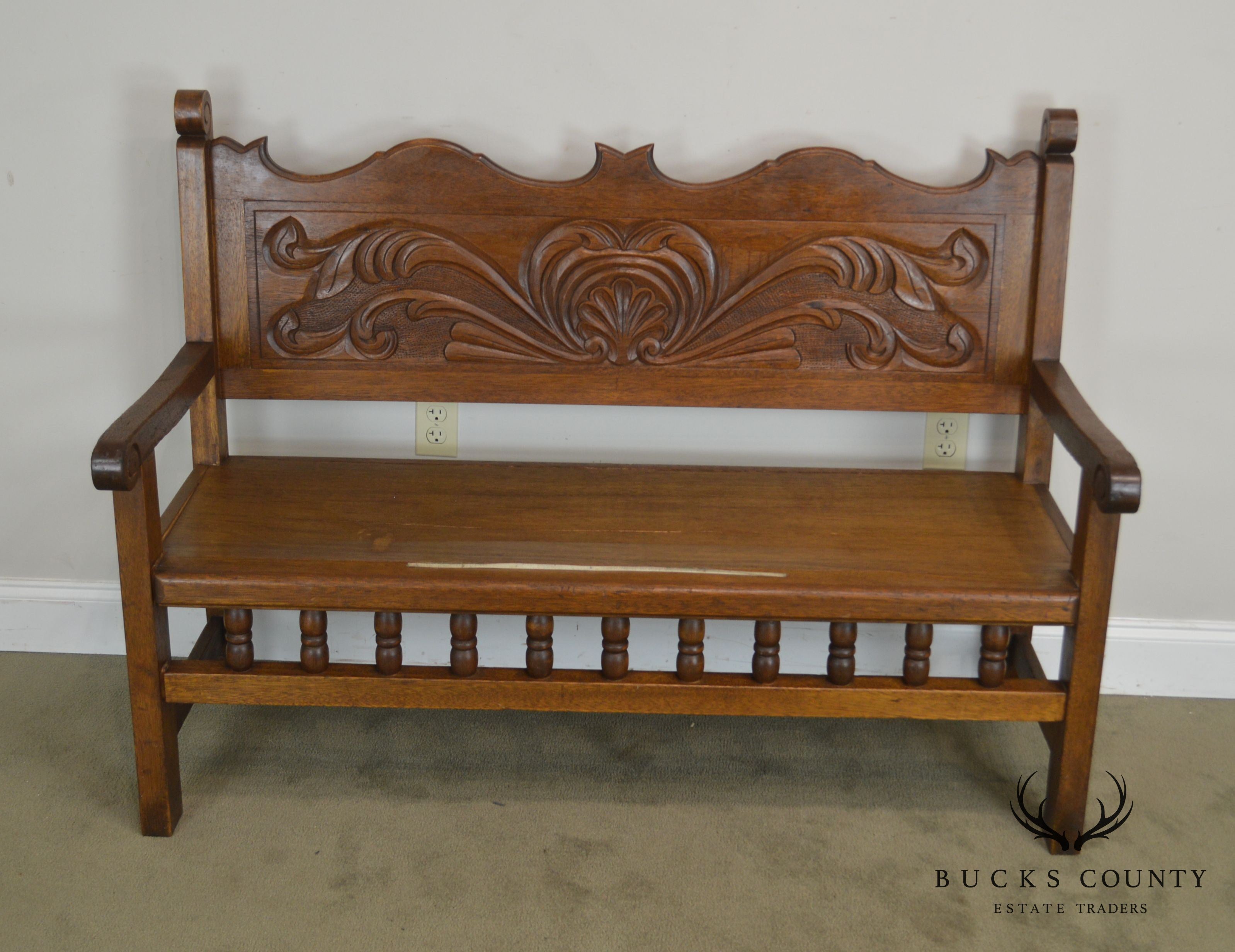 Anglo Indian Antique Carved Hardwood Settee Bench