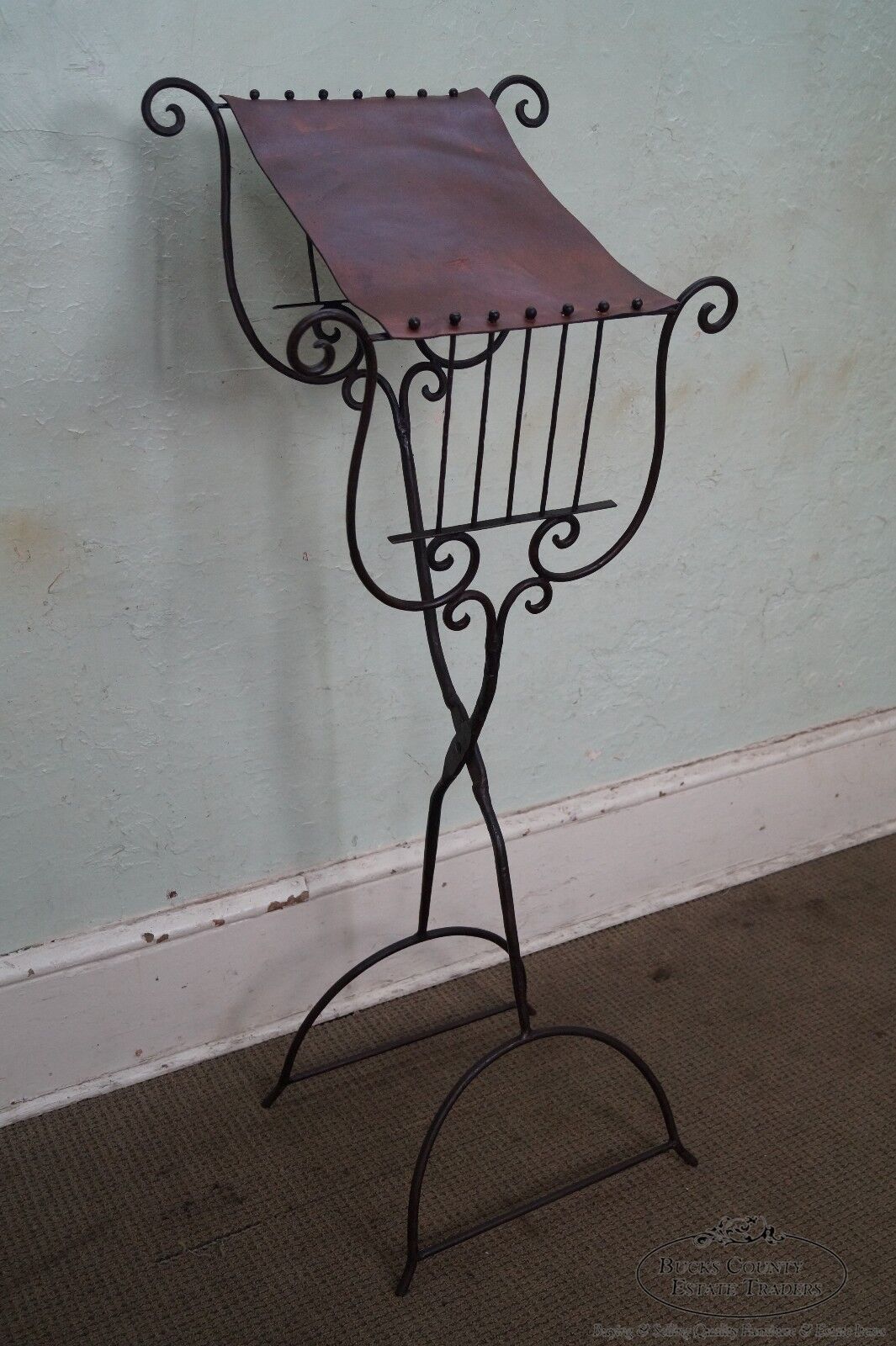 High Quality Hand Wrought Iron & Leather Lyre Music Stand