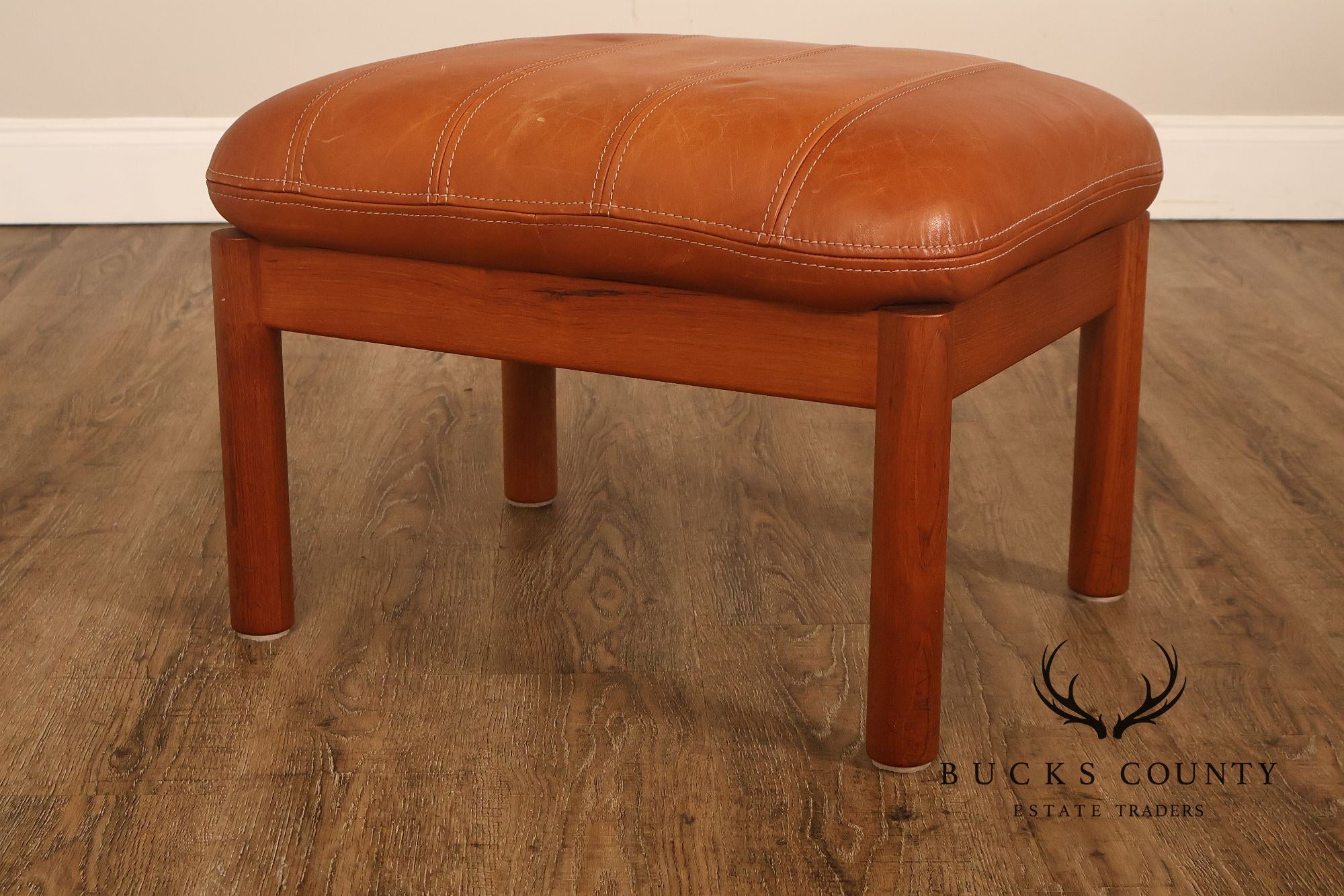 Thams Kvalitet Danish Modern Teak and Leather Ottoman
