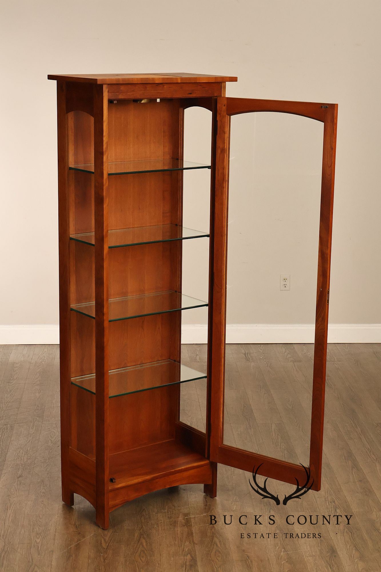 Stickley Mission Collection Solid Cherry Tall Glass Display Curio Cabinet