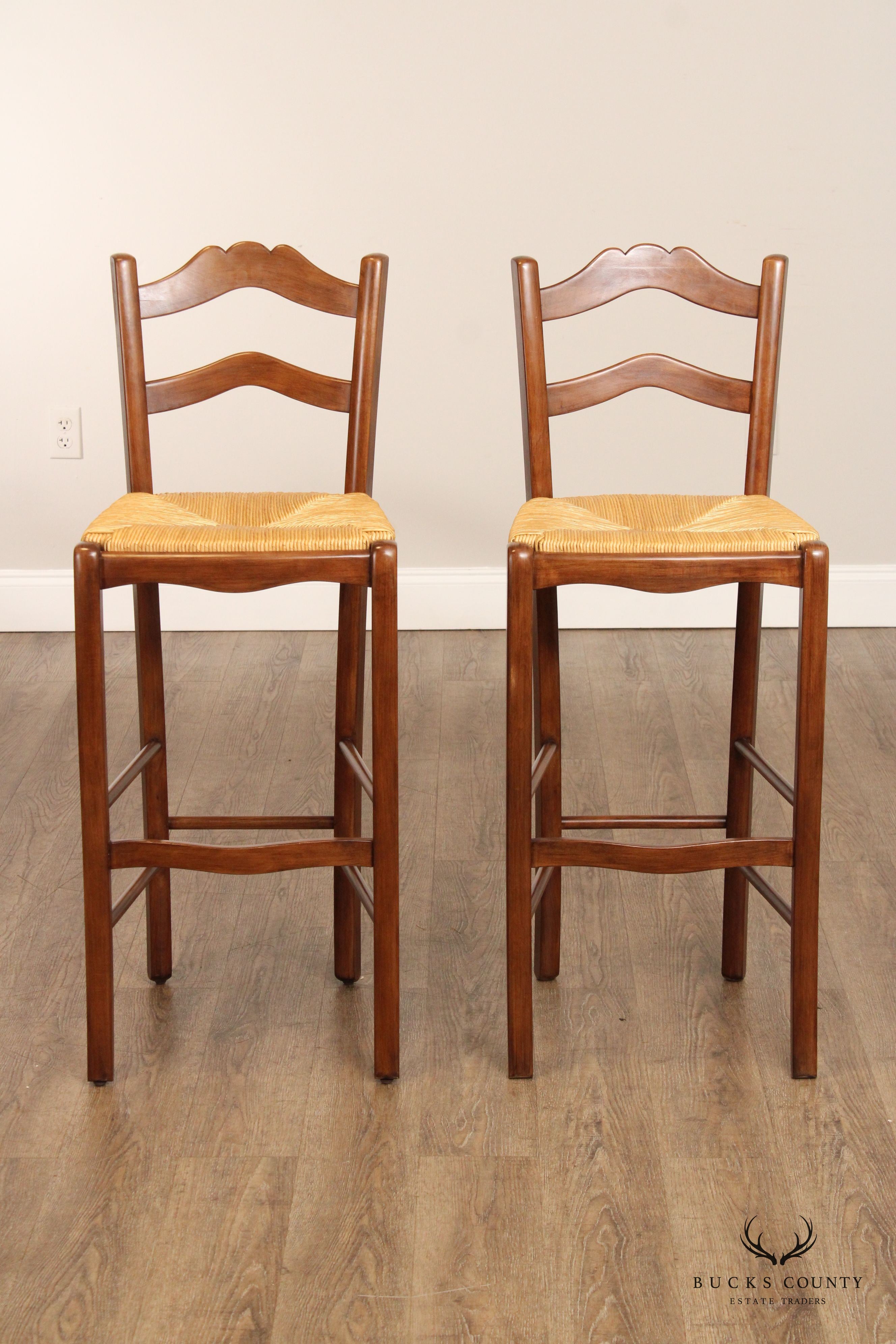 Ballard Designs 'LeMans' French Country Style Pair of Rush Seat Bar Stools