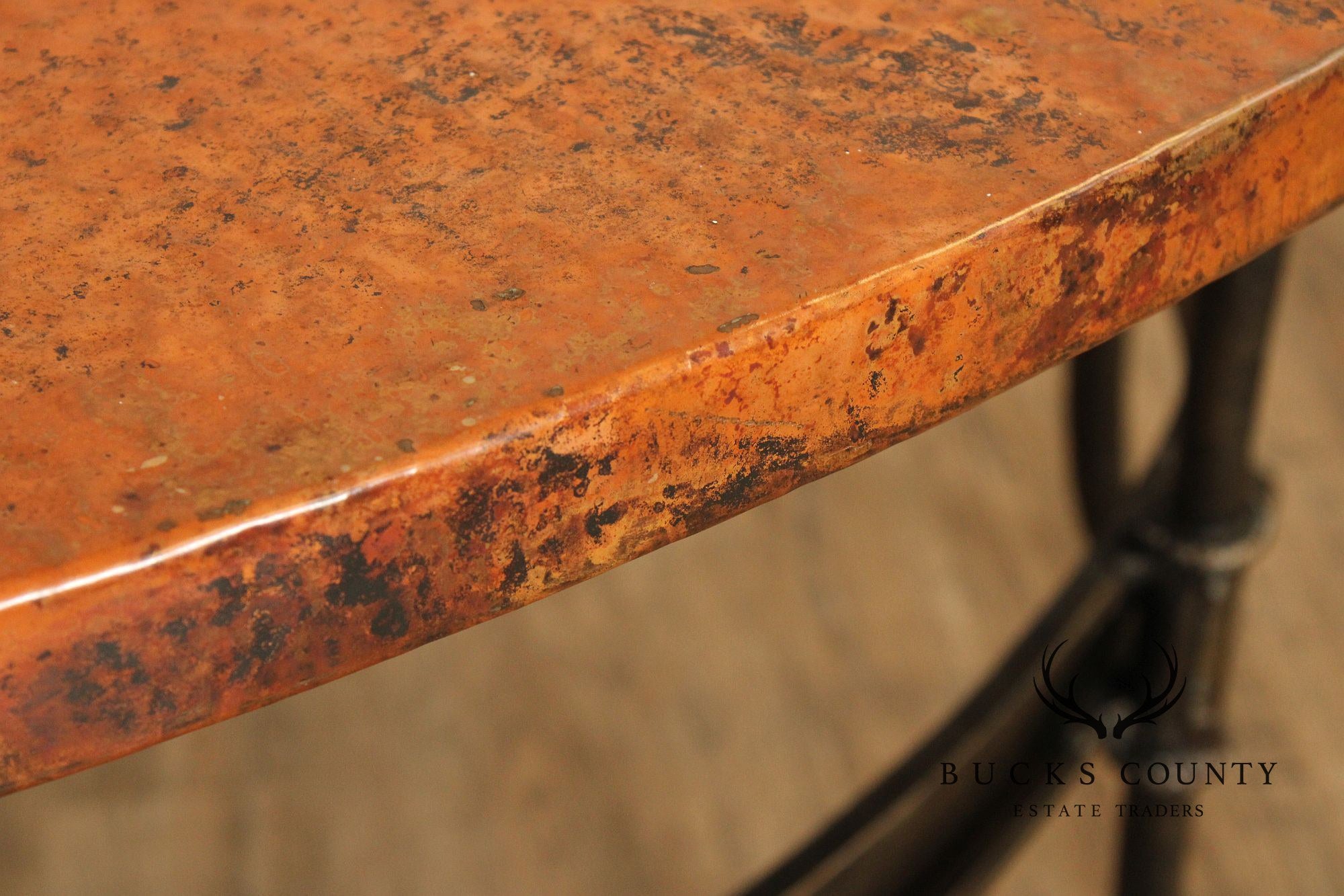 Hammered Copper and Iron Demilune Console Table