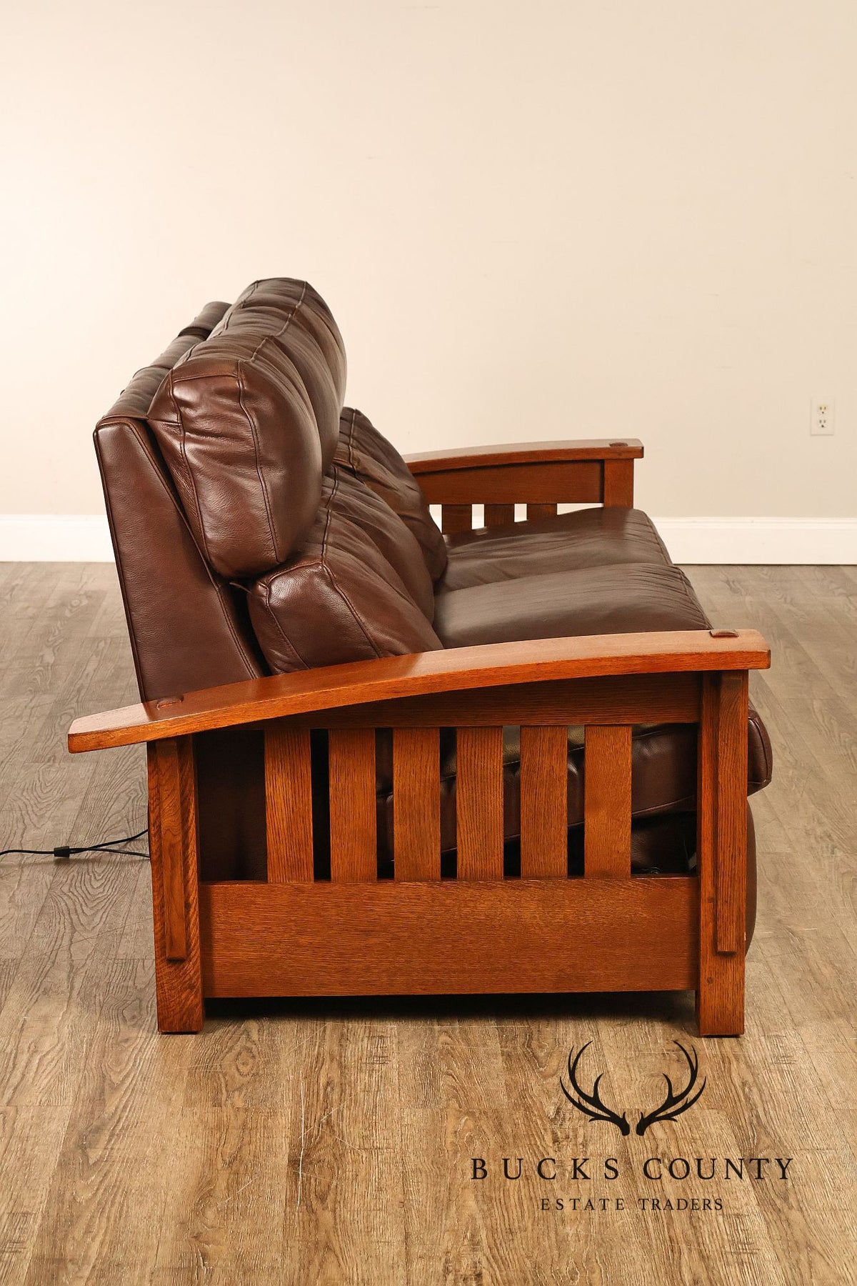 Stickley Orchard Street Mission Oak Leather Power Motion Sofa