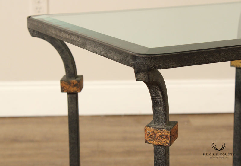 Industrial Style Iron Glass Top Occasional Table