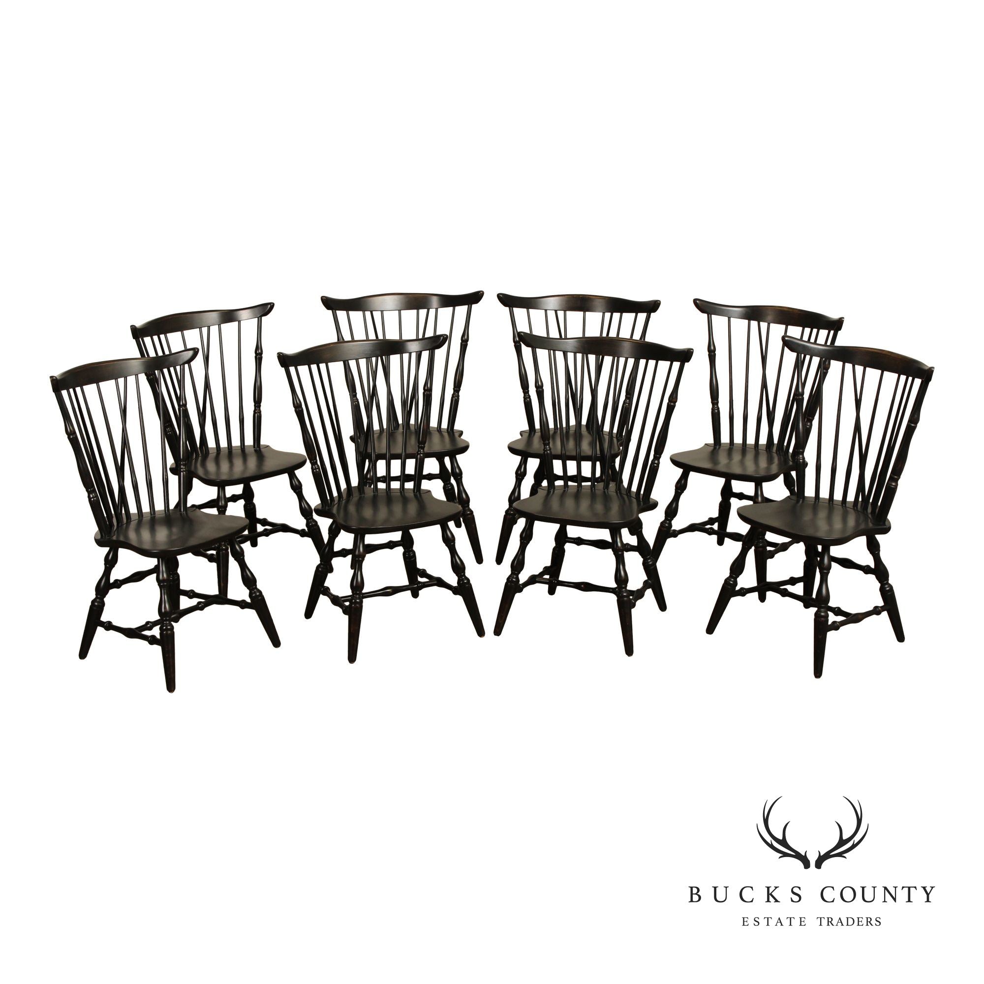 Quality Set Of Eight Black Painted Windsor Dining Chairs