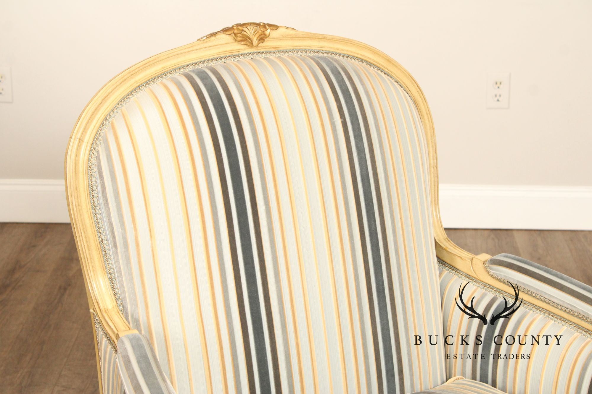 French Louis XV Style Pair of Cream Painted Custom Bergere Armchairs