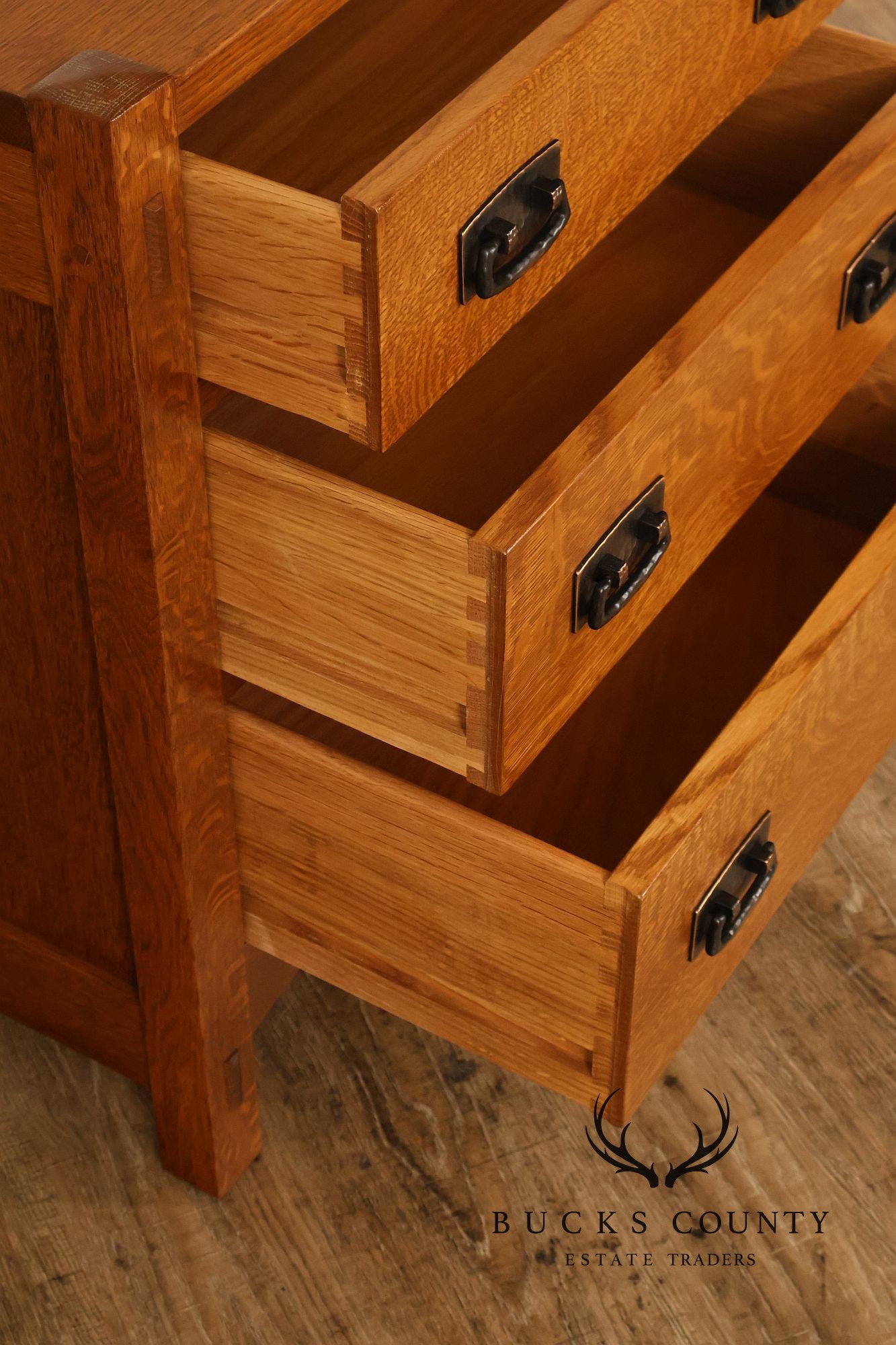 Stickley Mission Collection Pair Of Oak Three Drawer Nightstands