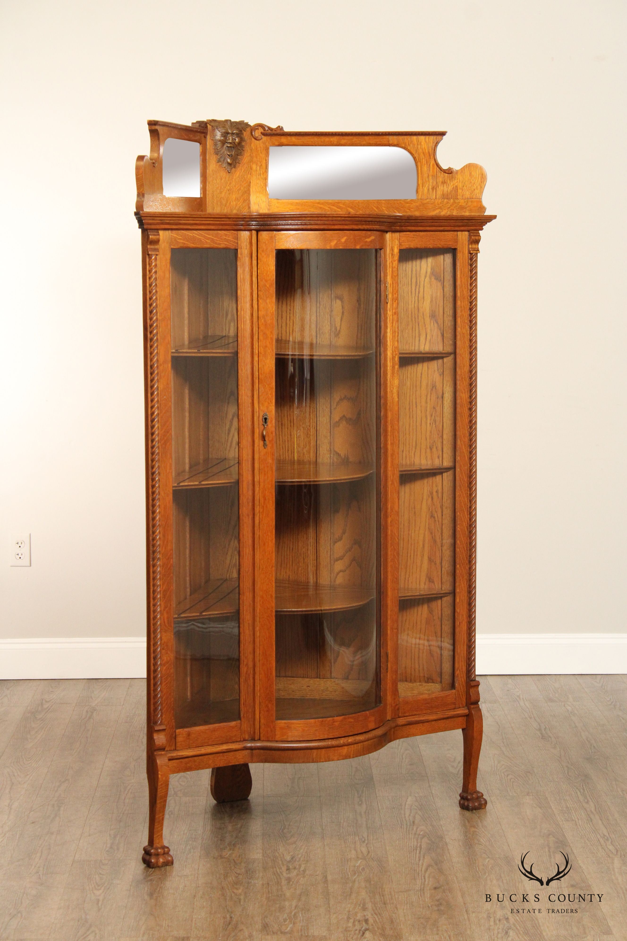 Antique Victorian Oak Corner China Display Cabinet