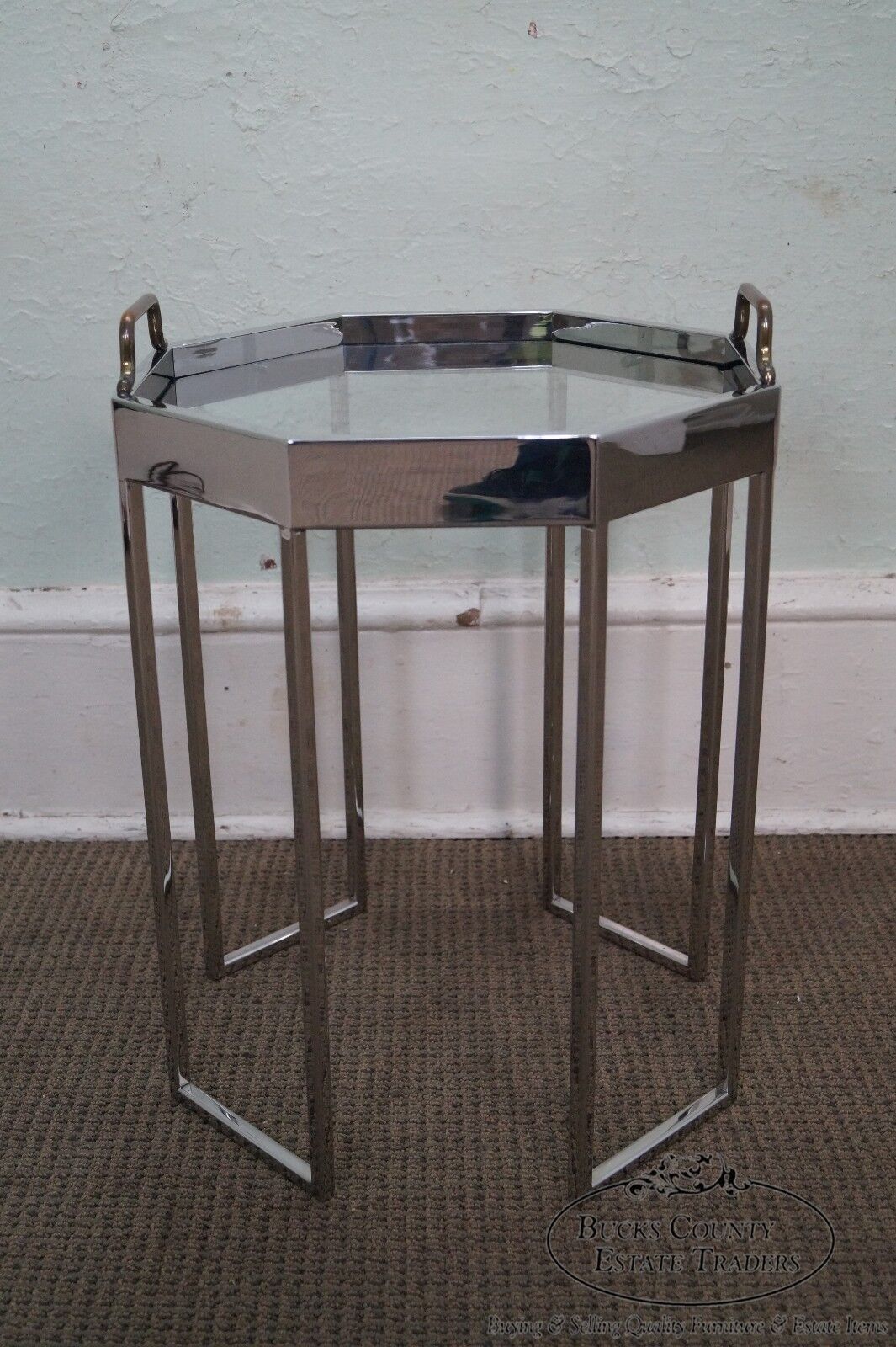 Quality Pair of Chrome & Glass Octagon Side Tables