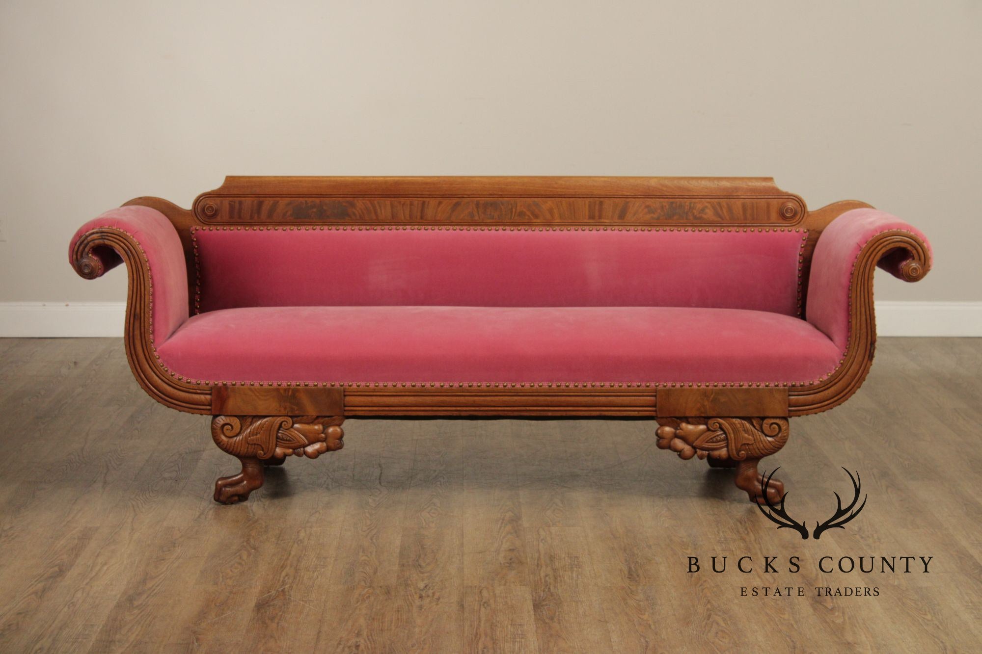 Antique American Empire Carved Mahogany Sofa