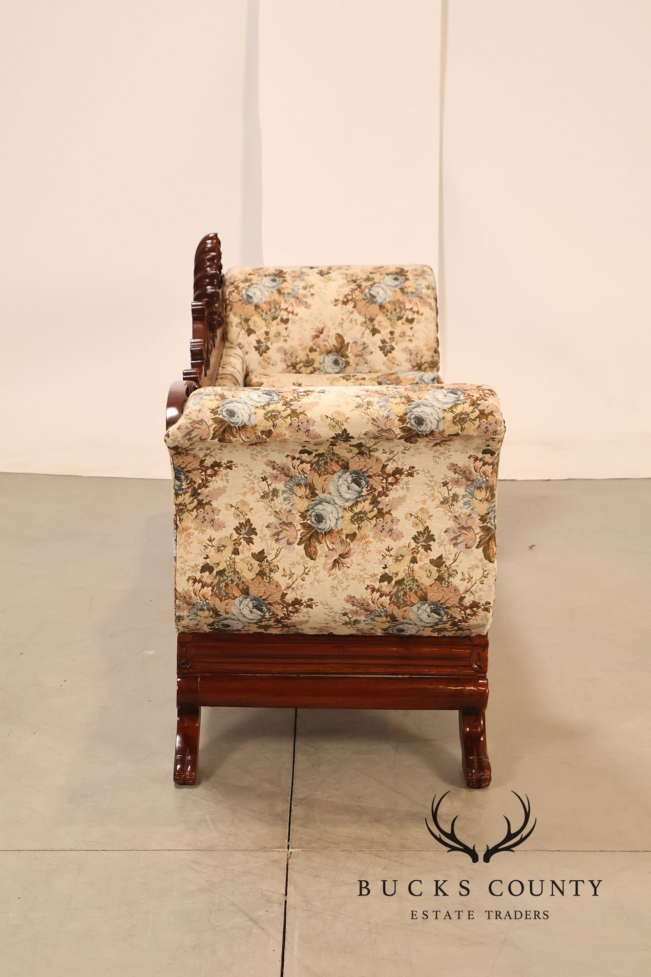 Victorian Style Carved Floral Upholstered Sofa