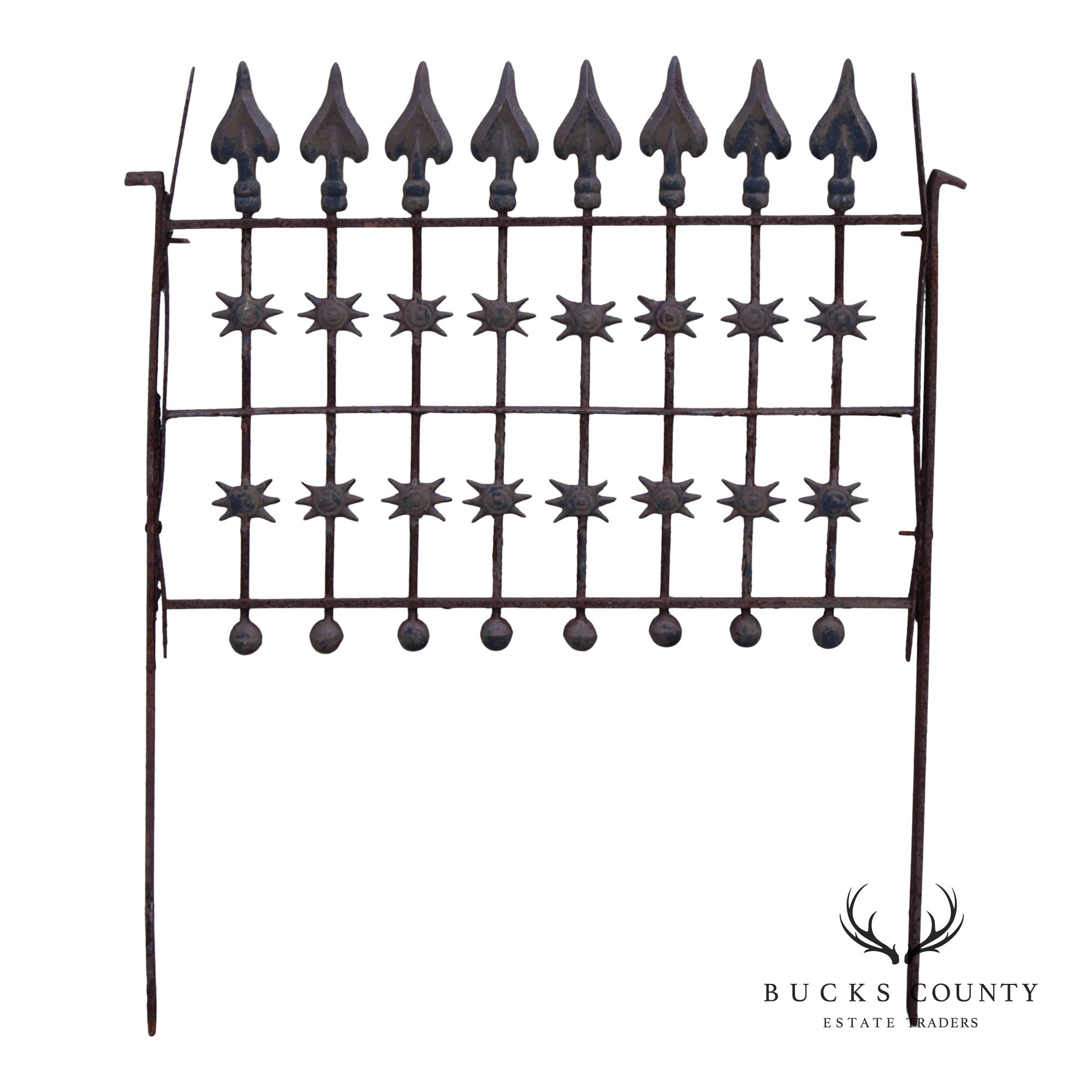 Antique Cast Iron Garden Fence Section With Spear Finials And Star Motif
