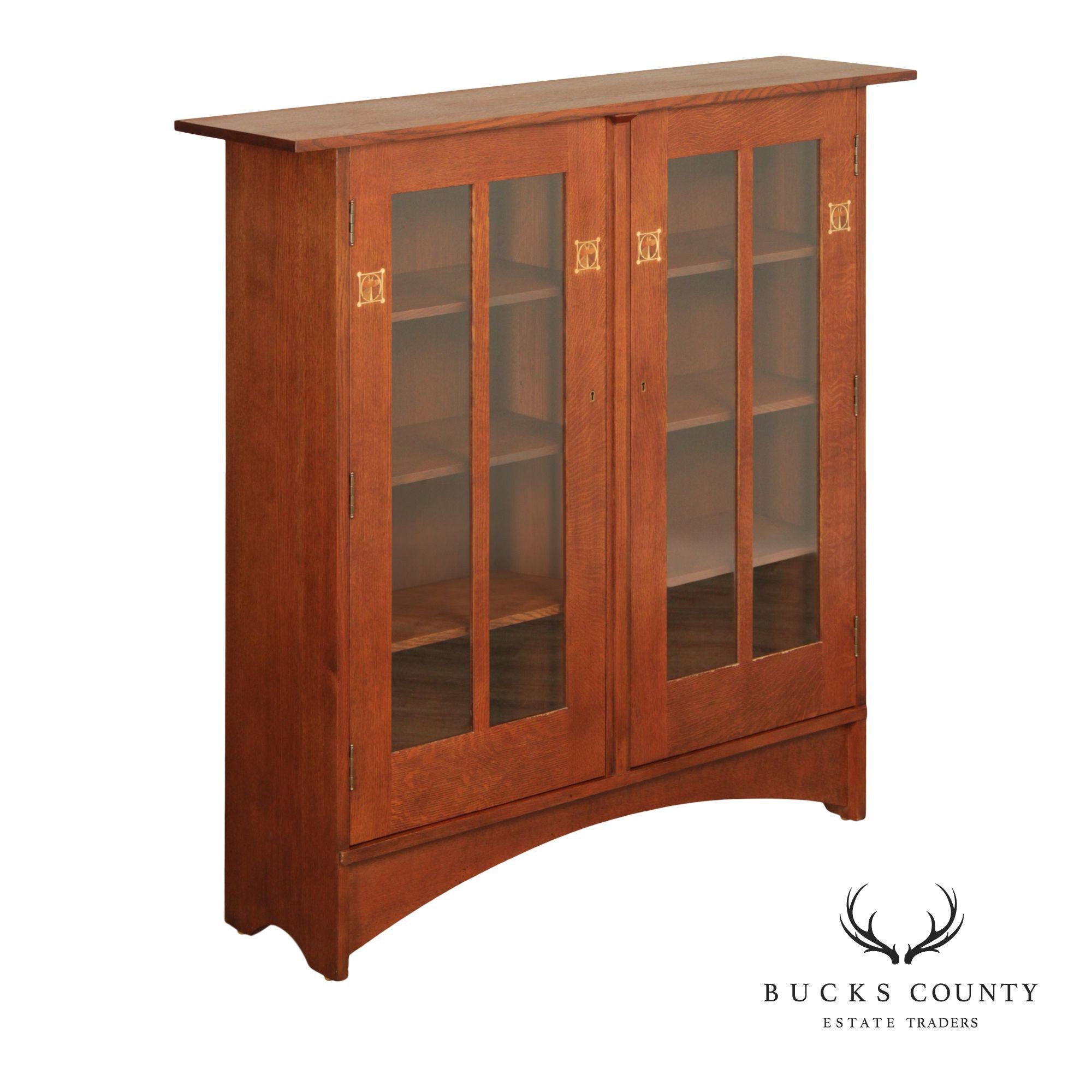 Stickley Mission Collection Oak Two Door Bookcase Harvey Ellis Inlaid Oak 2 Door Bookcase