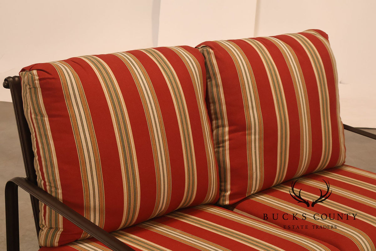 Brown Jordan Outdoor Metal Frame Loveseat With Striped Cushions