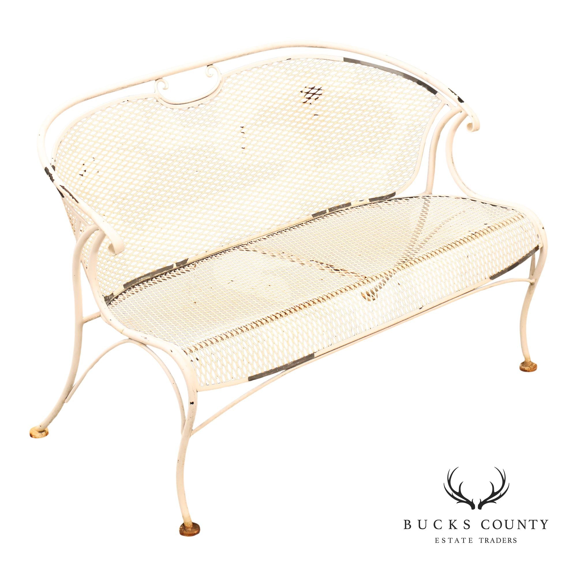 Woodard Wrought Iron Mesh Outdoor Loveseat Bench