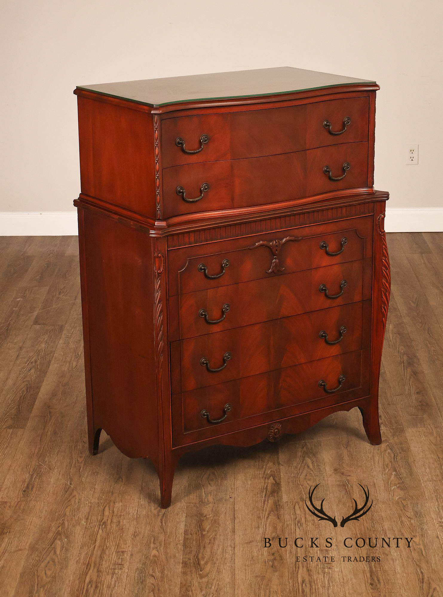 1940;s French Style Flame Mahogany Serpentine Chest-On-Chest