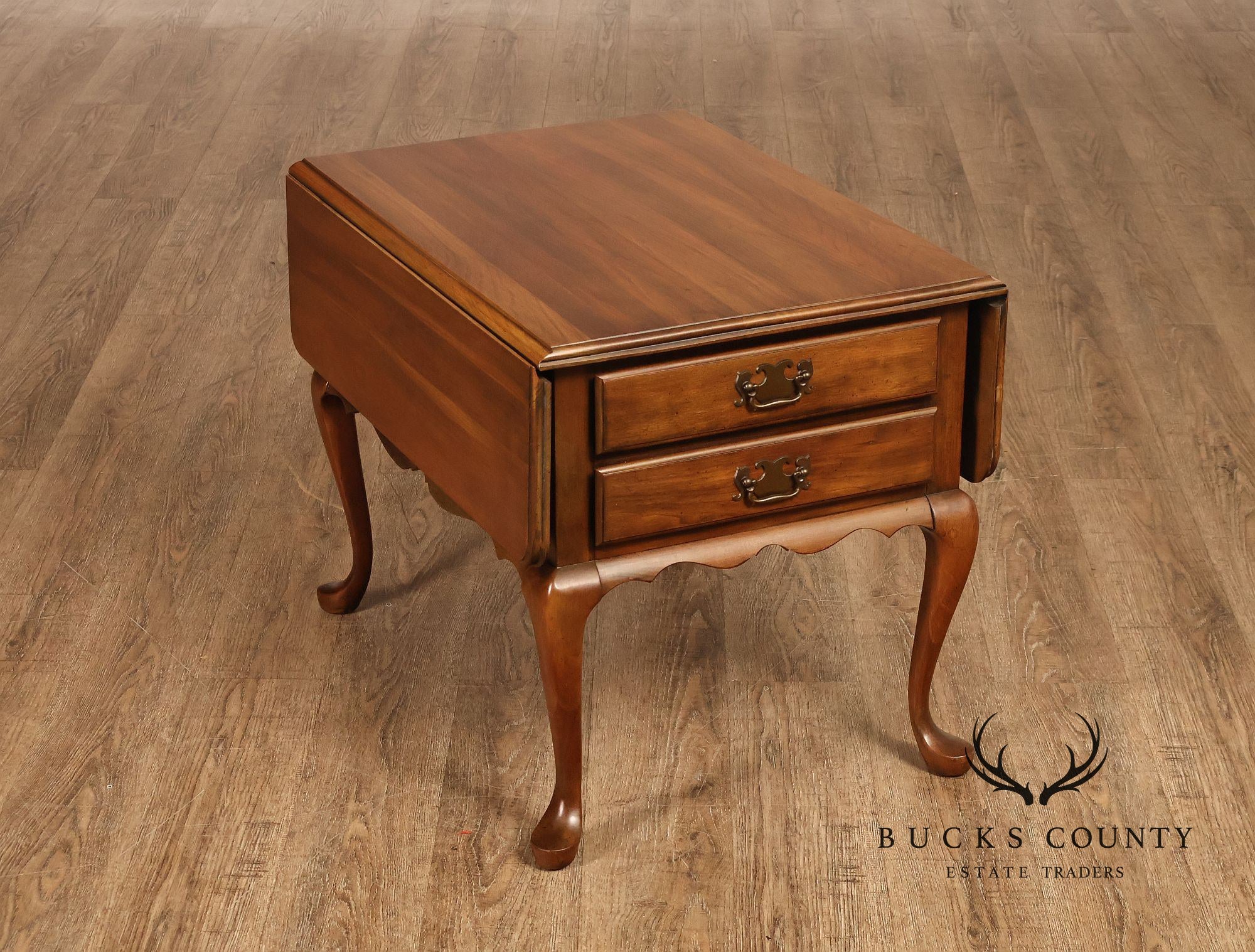 Pennsylvania House Vintage Pair Of Queen Anne Style Cherry Drop Leaf Two-Drawer End Tables