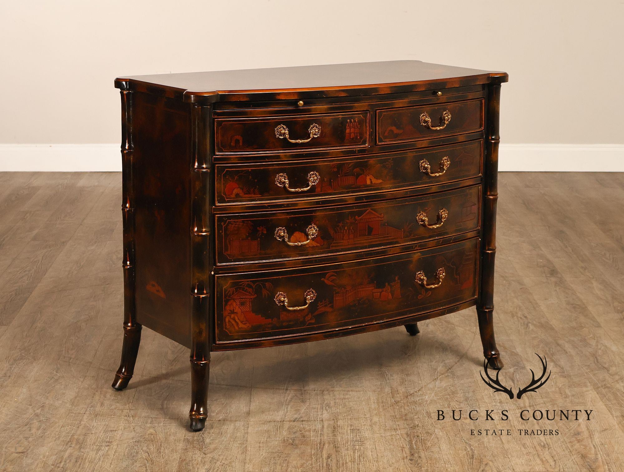 Maitland Smith Chinoiserie Bow Front Chest of Drawers