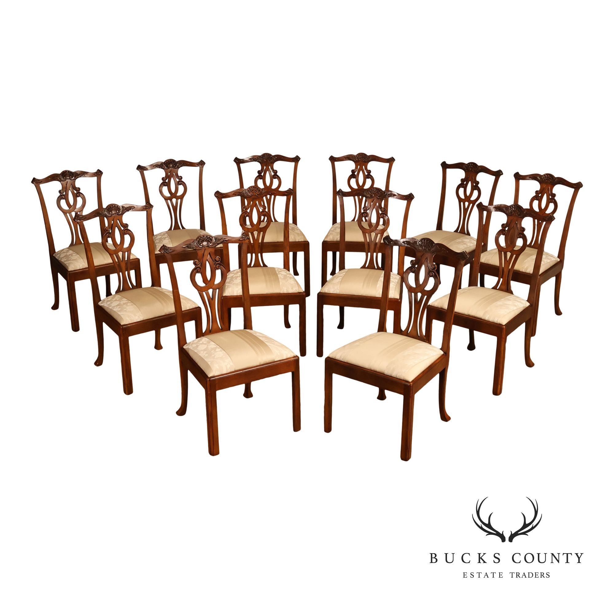Baker Furniture Chippendale Style Set of Twelve Mahogany Dining Chairs