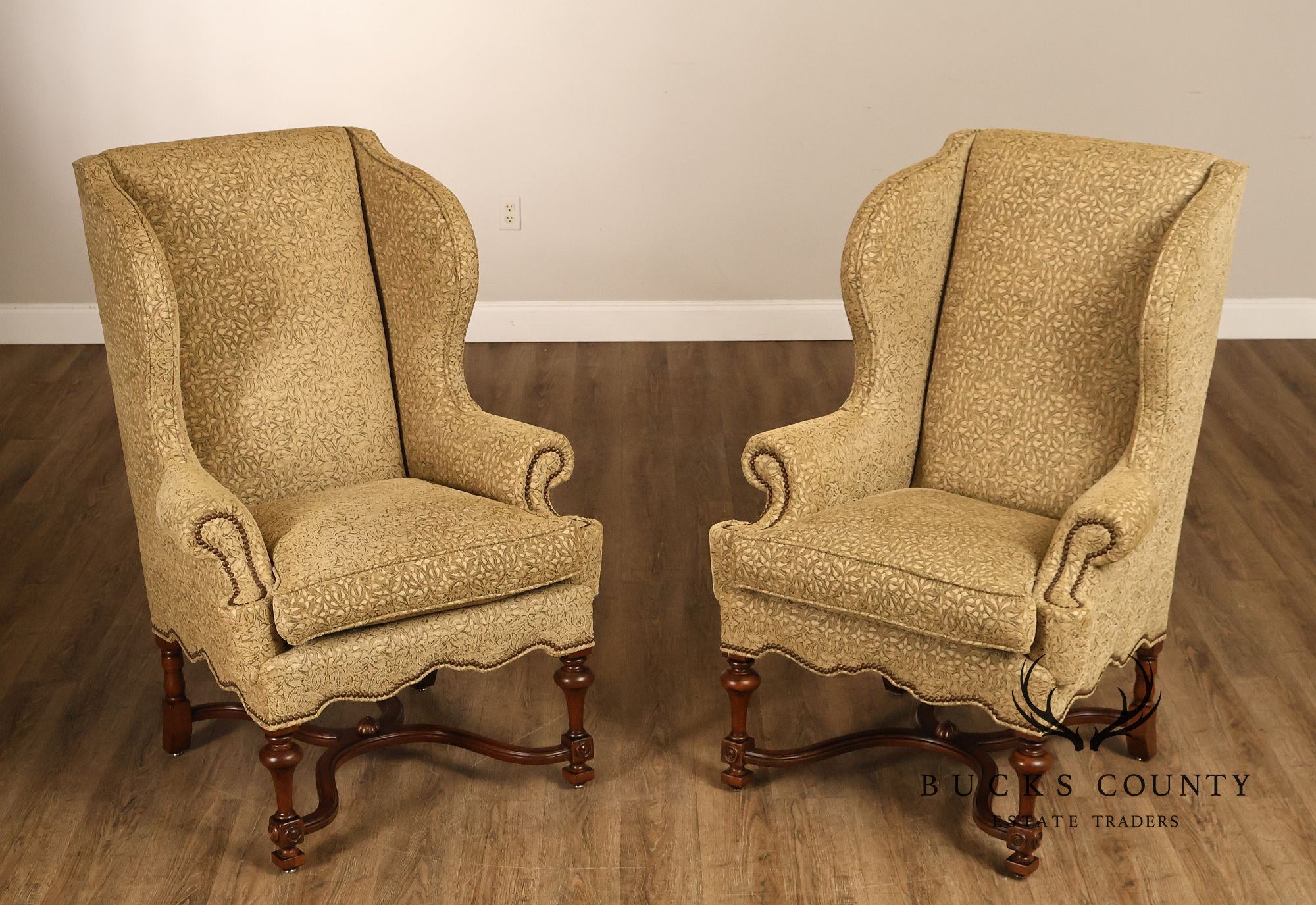 Lee Jofa Pair Of Custom Upholstered Wingback "Mayfair" Armchairs