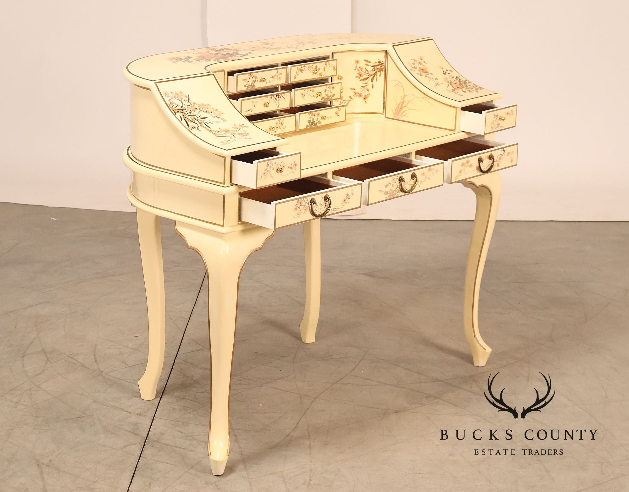 Chinoiserie Painted Carlton House Writing Desk With Chair