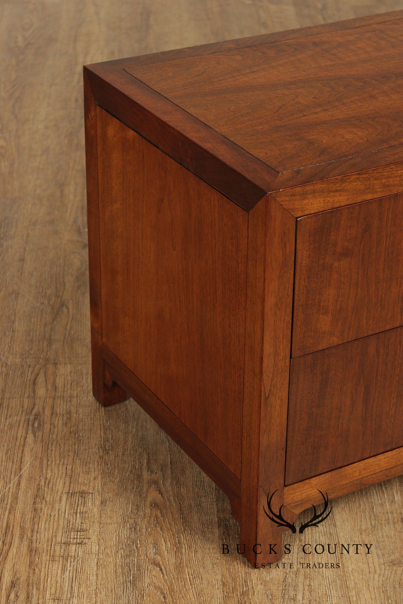 Heritage Mid Century Modern Pair of Walnut Two-Drawer Nightstands
