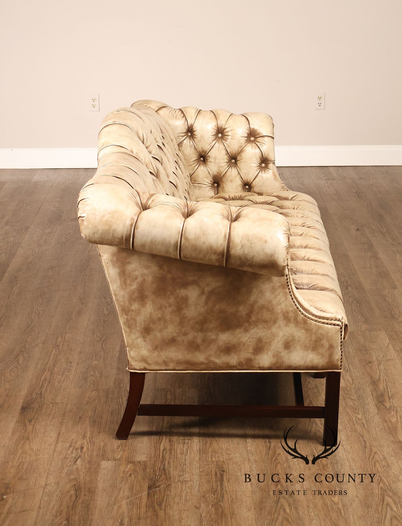 Chippendale Style Camelback Vintage Tufted Chesterfield Leather Sofa