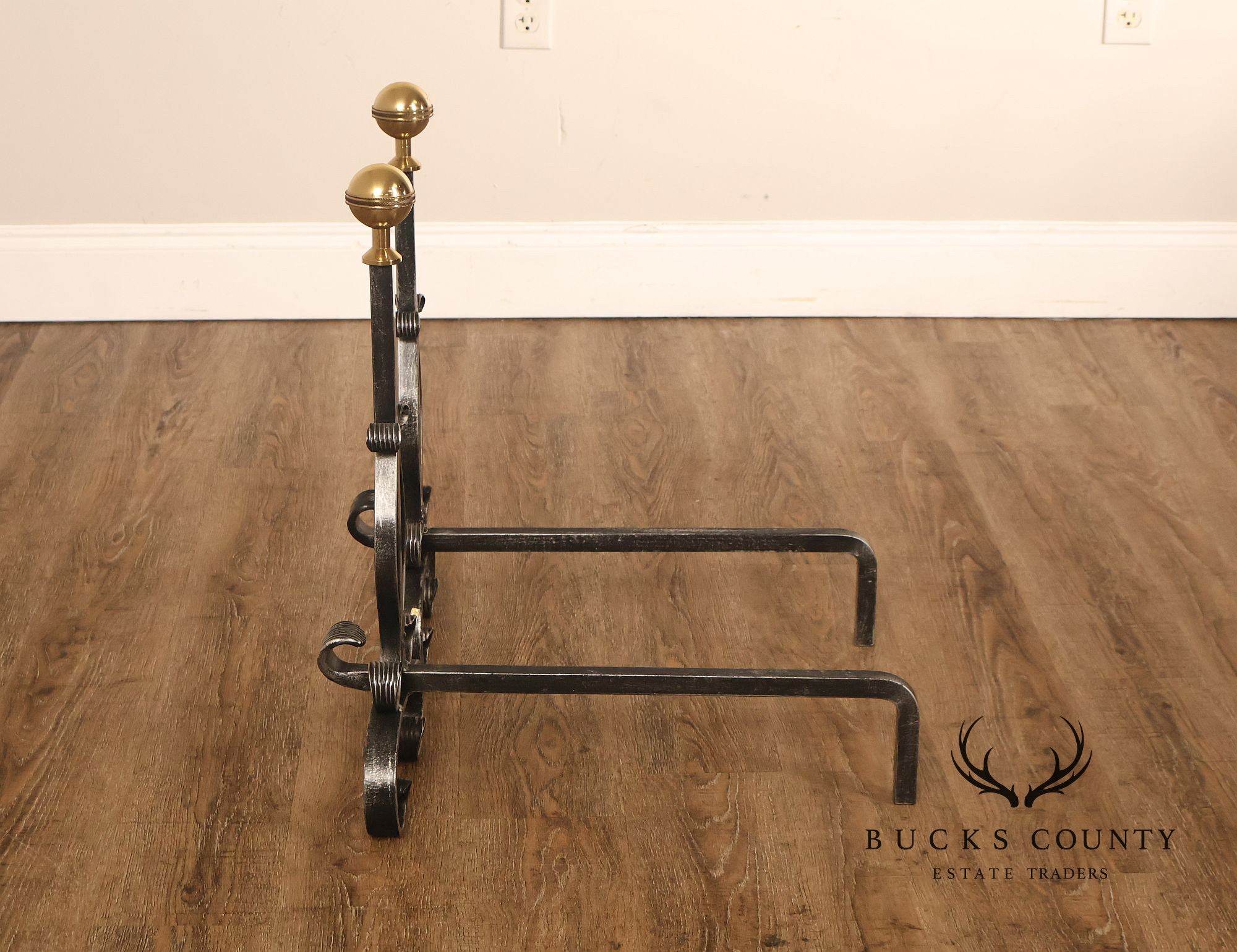 Pair of Italian Wrought Iron And Brass Fireplace Andirons