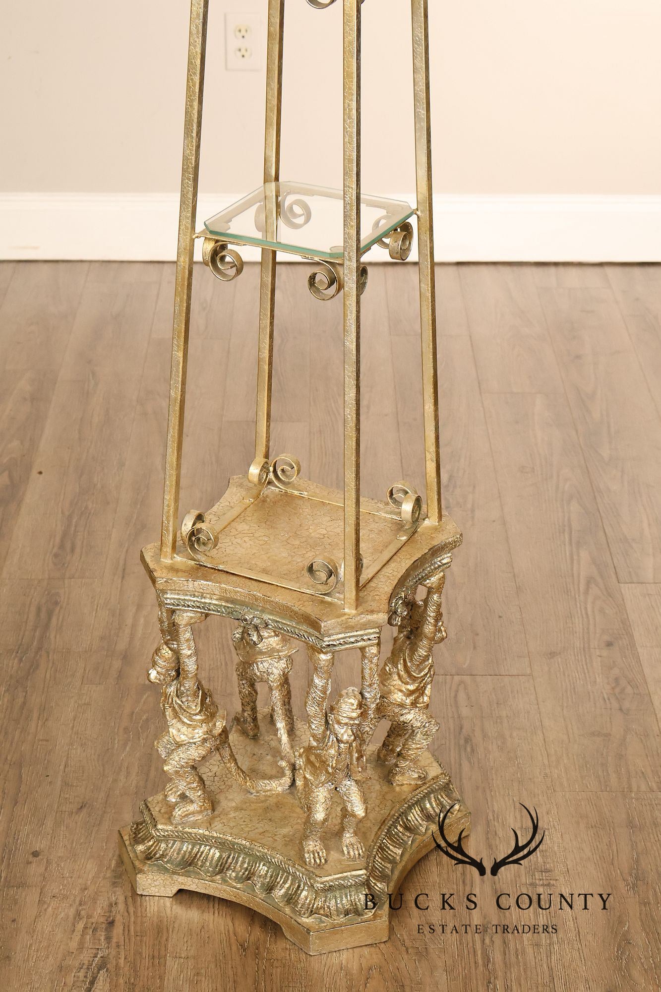 Figural Monkey Form Gilt Metal Obelisk Étagère