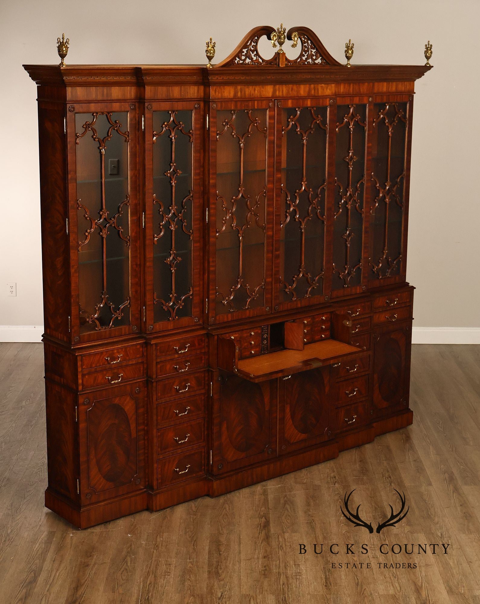 Maitland Smith Georgian Style Large Mahogany Breakfront Bookcase