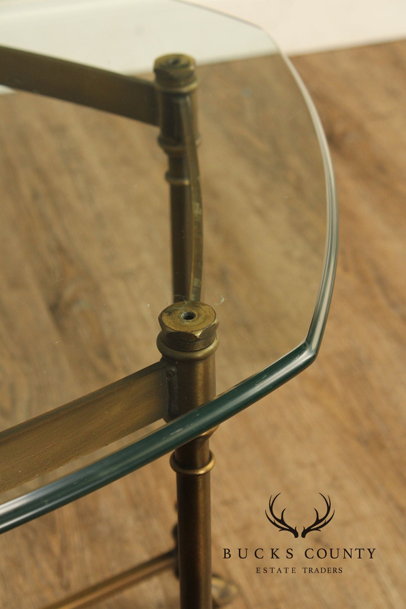 Hollywood Regency Vintage Italian Pair of Glass Top Brass Side Tables