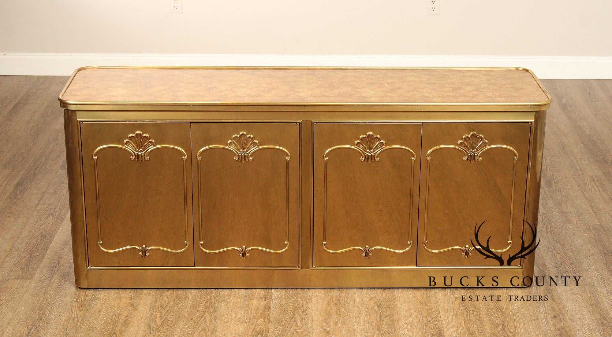 Mastercraft Hollywood Regency Brass and Burlwood Buffet