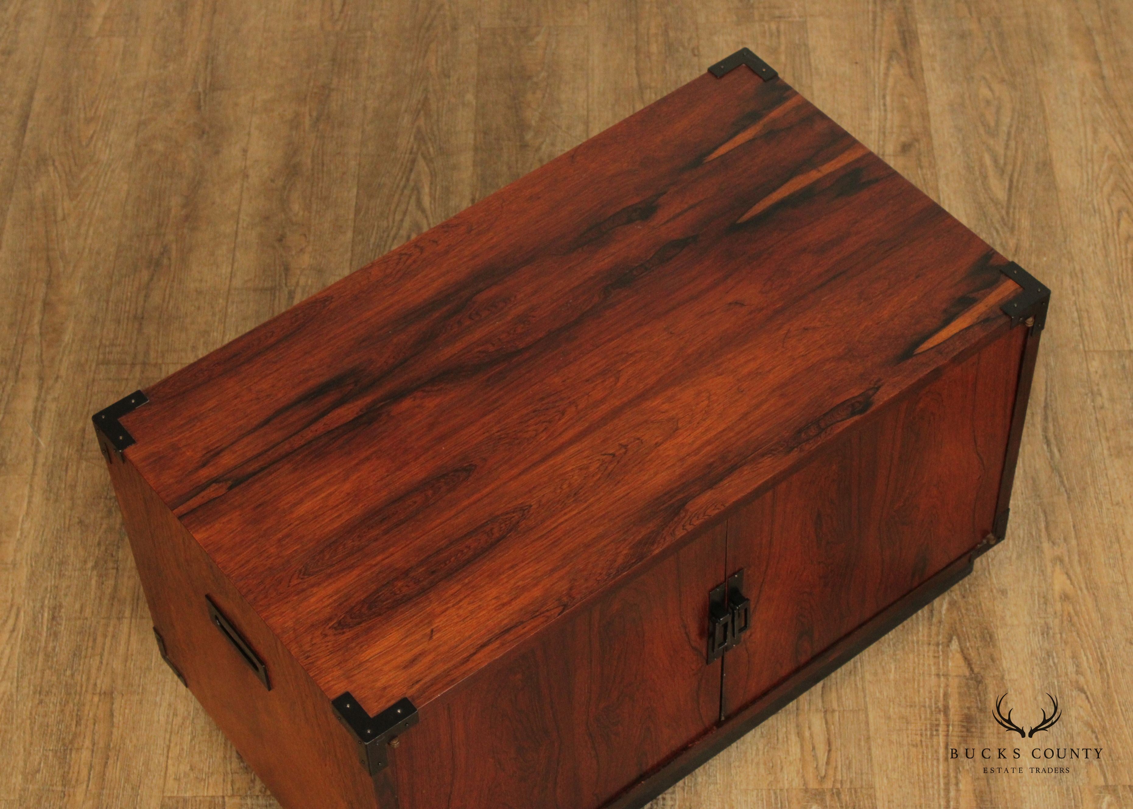 Mid Century Campaign Style Two-Door Rosewood Cabinet