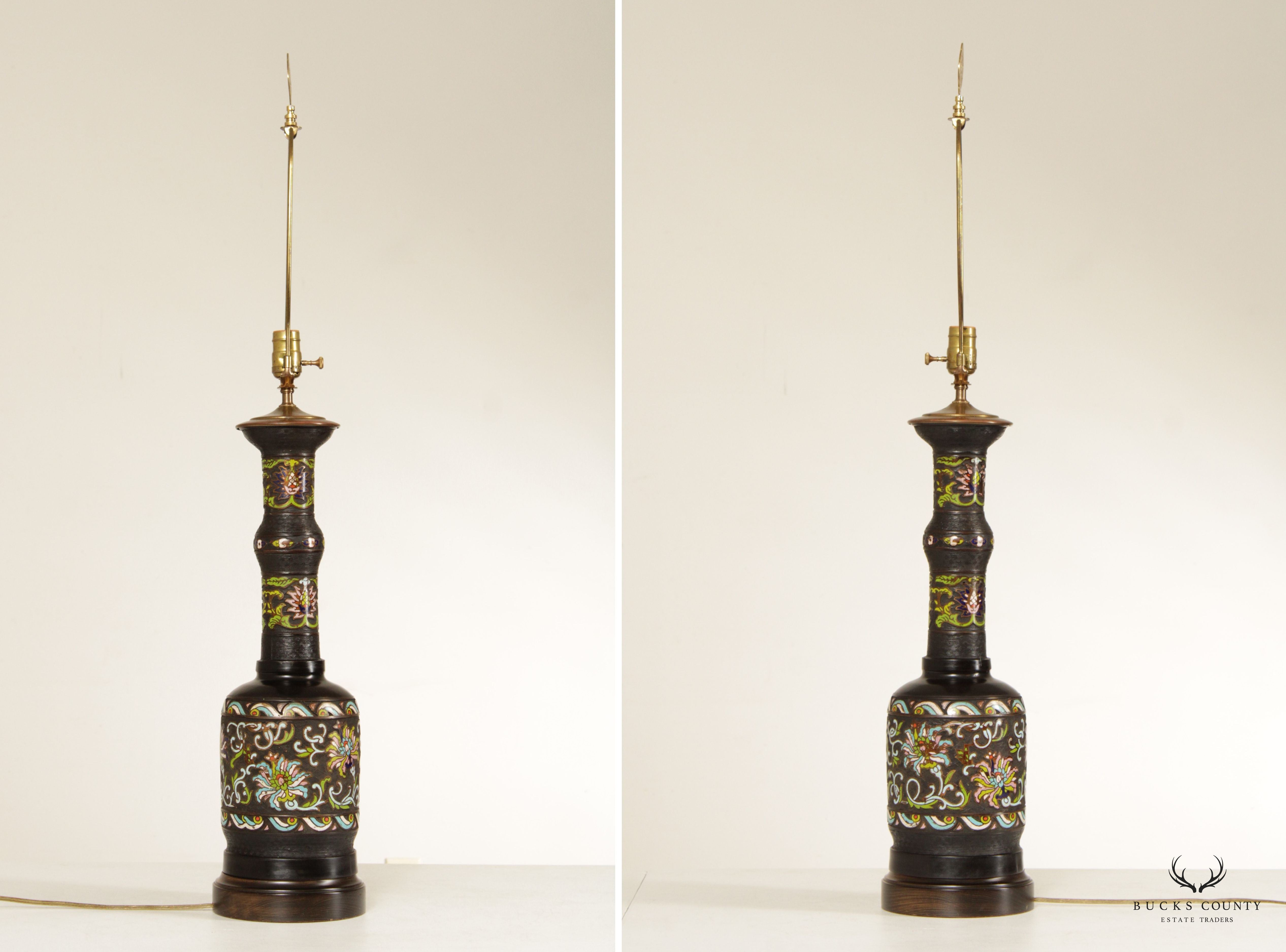 Asian Style Champlevé Enamel Bronze Table Lamp