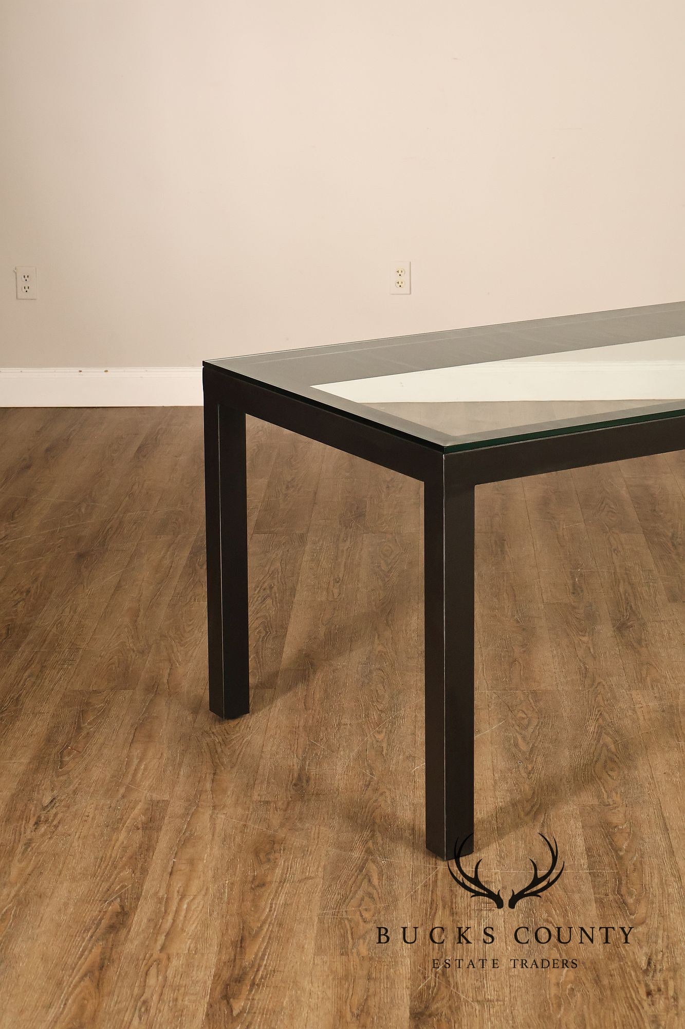 Mitchell Gold + Bob Williams Modern  Parsons Style Glass Top Dining Table