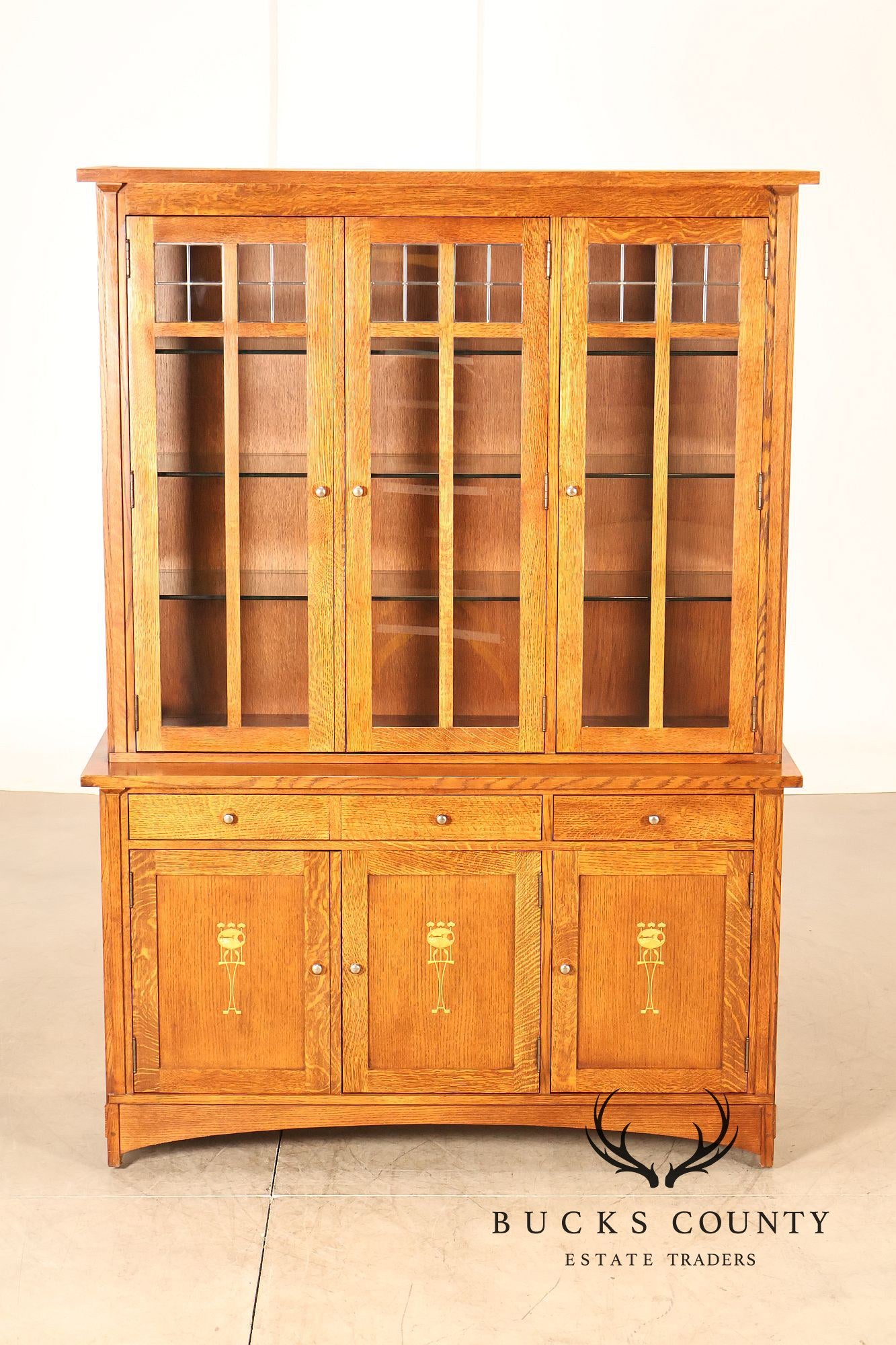 Stickley Mission Collection Oak Harvey Ellis Inlaid China Cabinet