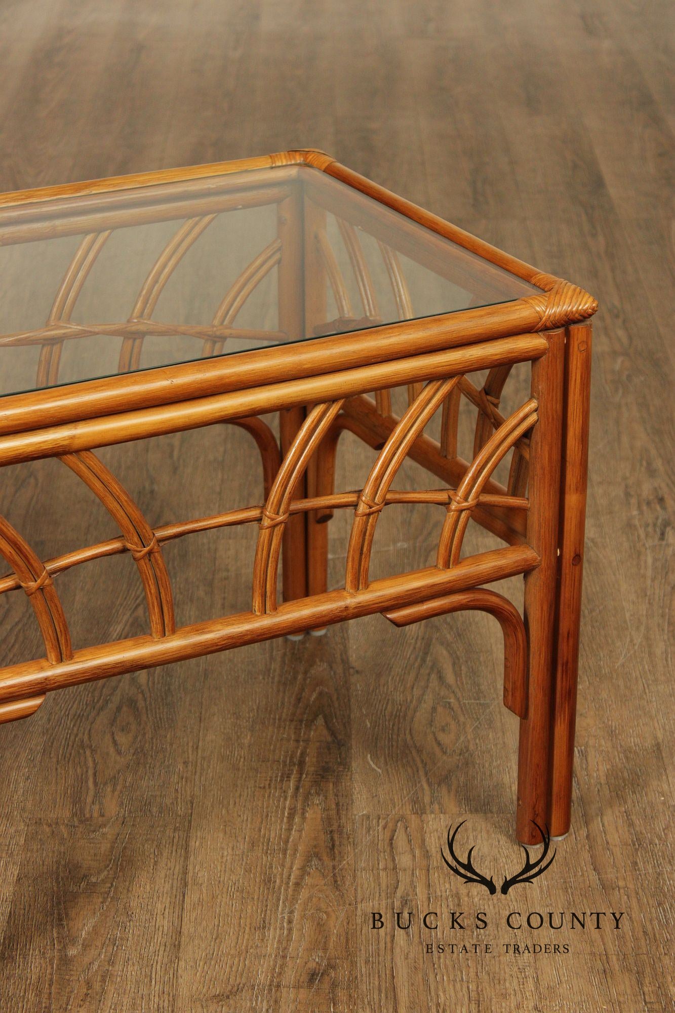 South Sea Rattan  'New Kauai' Glass Top Side Table