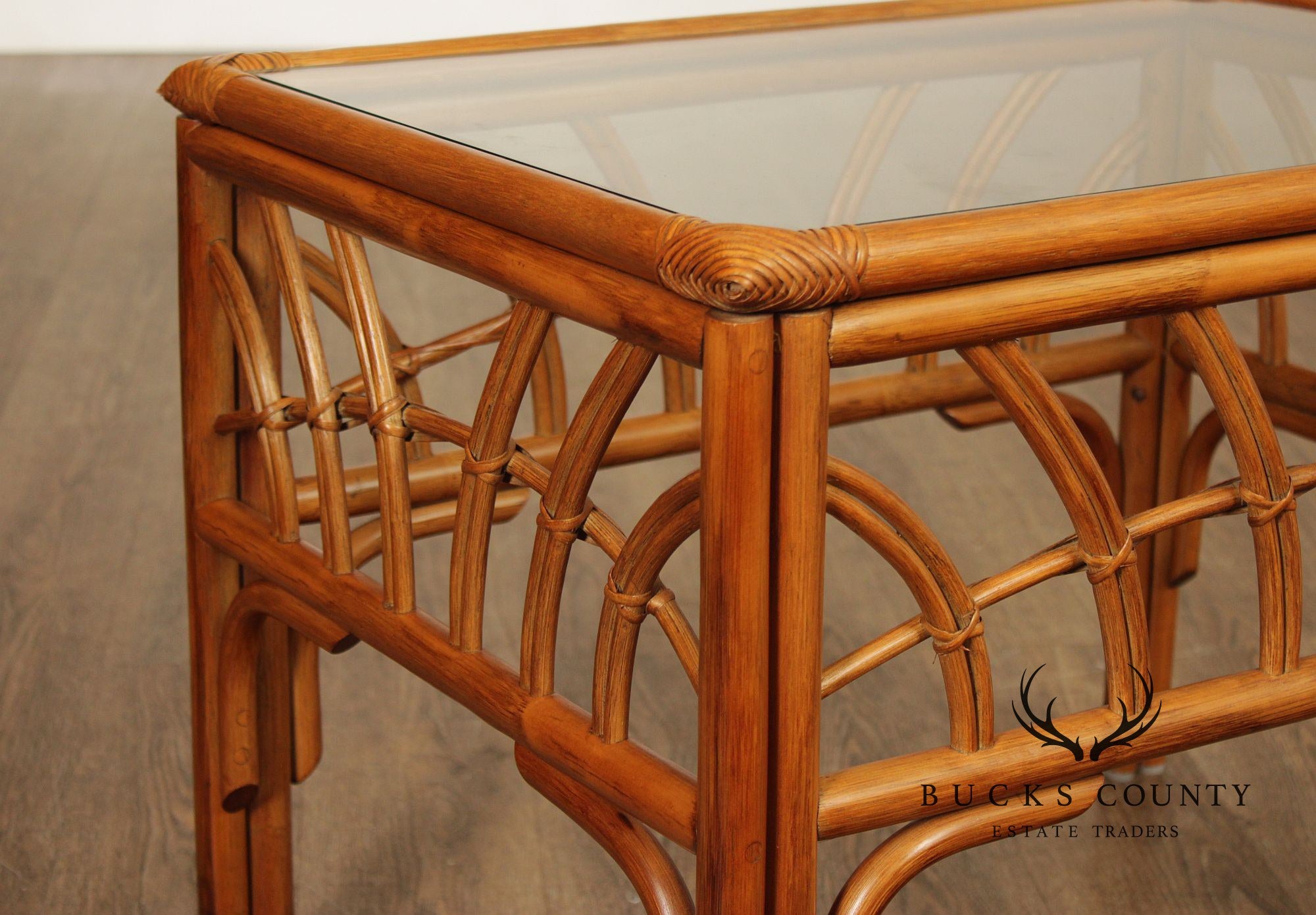 South Sea Rattan  'New Kauai' Glass Top Side Table