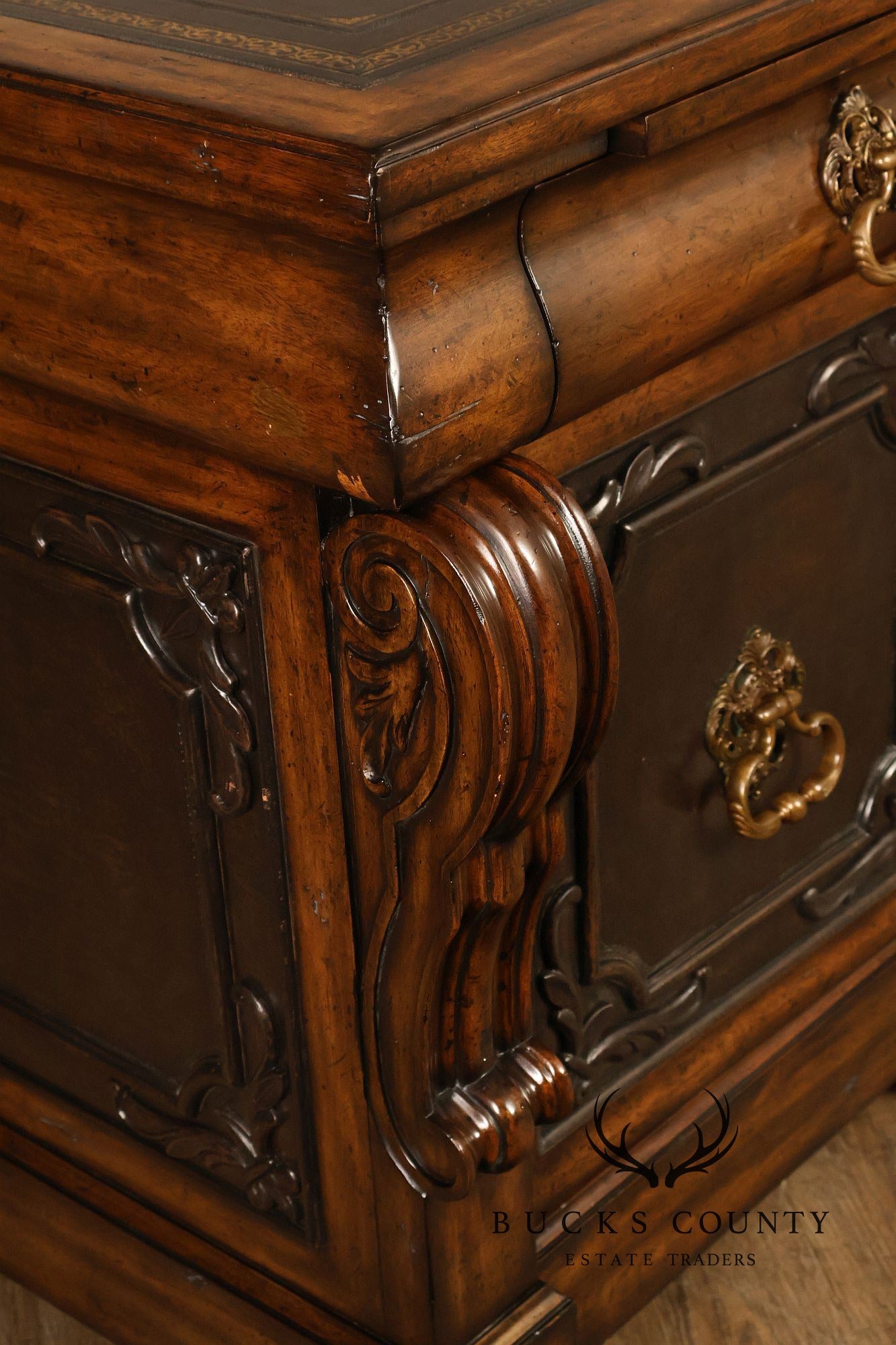Maitland-Smith Leather Top Mahogany Executive Writing Desk