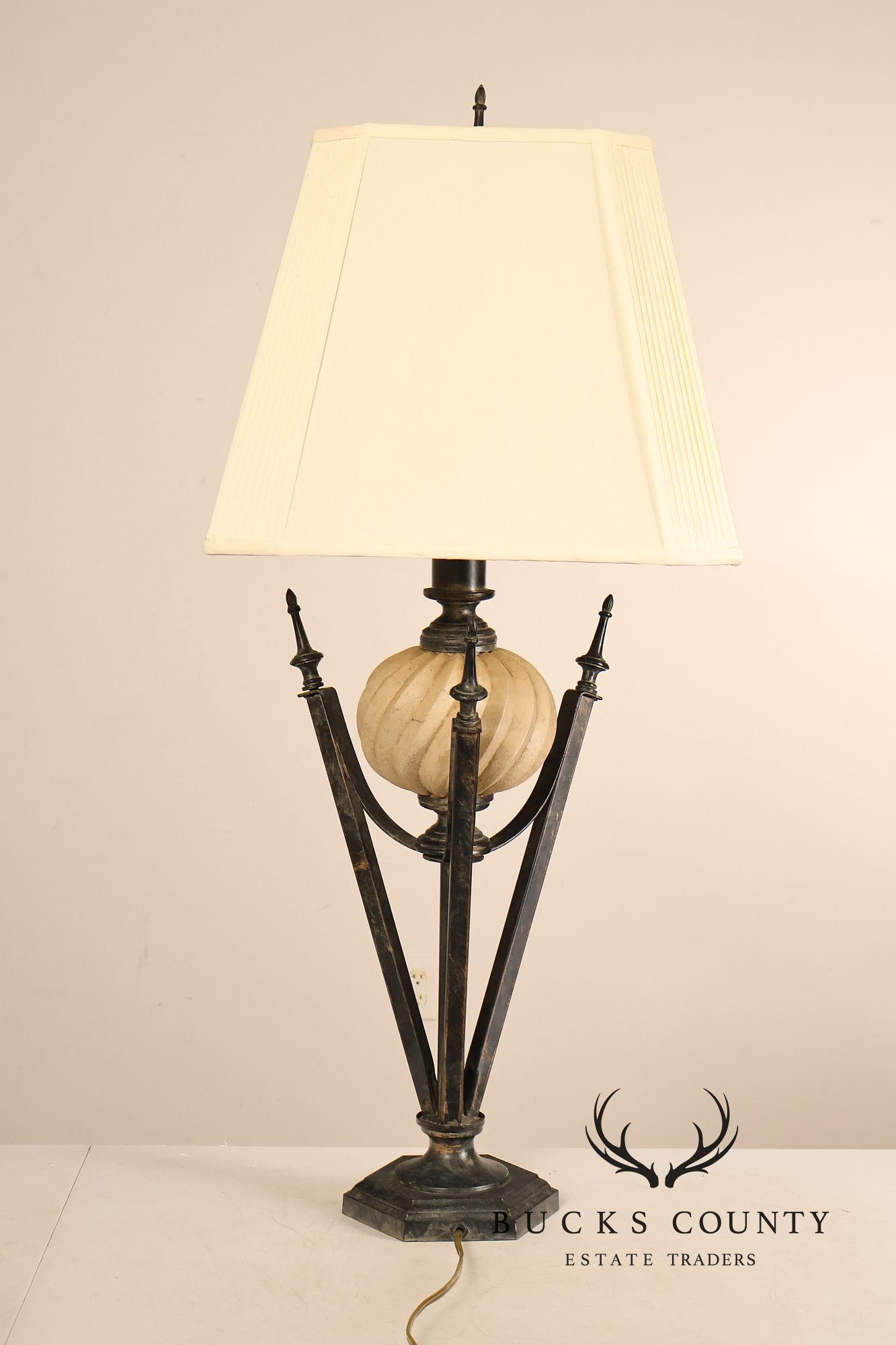 Neoclassical Style Pair Of Table Lamps With Carved Orb And Metal Base