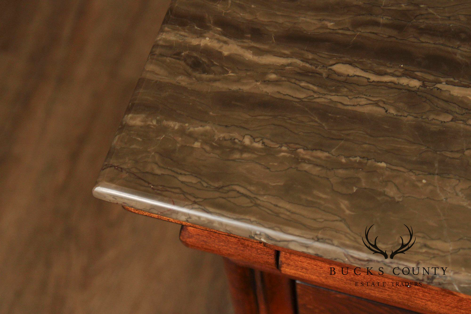 Ethan Allen Louis Philippe Style Pair of 'Fisher' Marble Top Chests