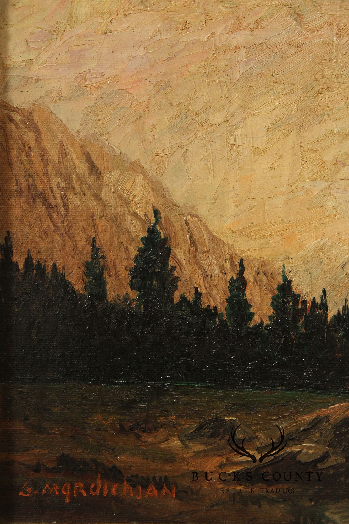 Continental School Mountain Landscape Oil Painting, Signed