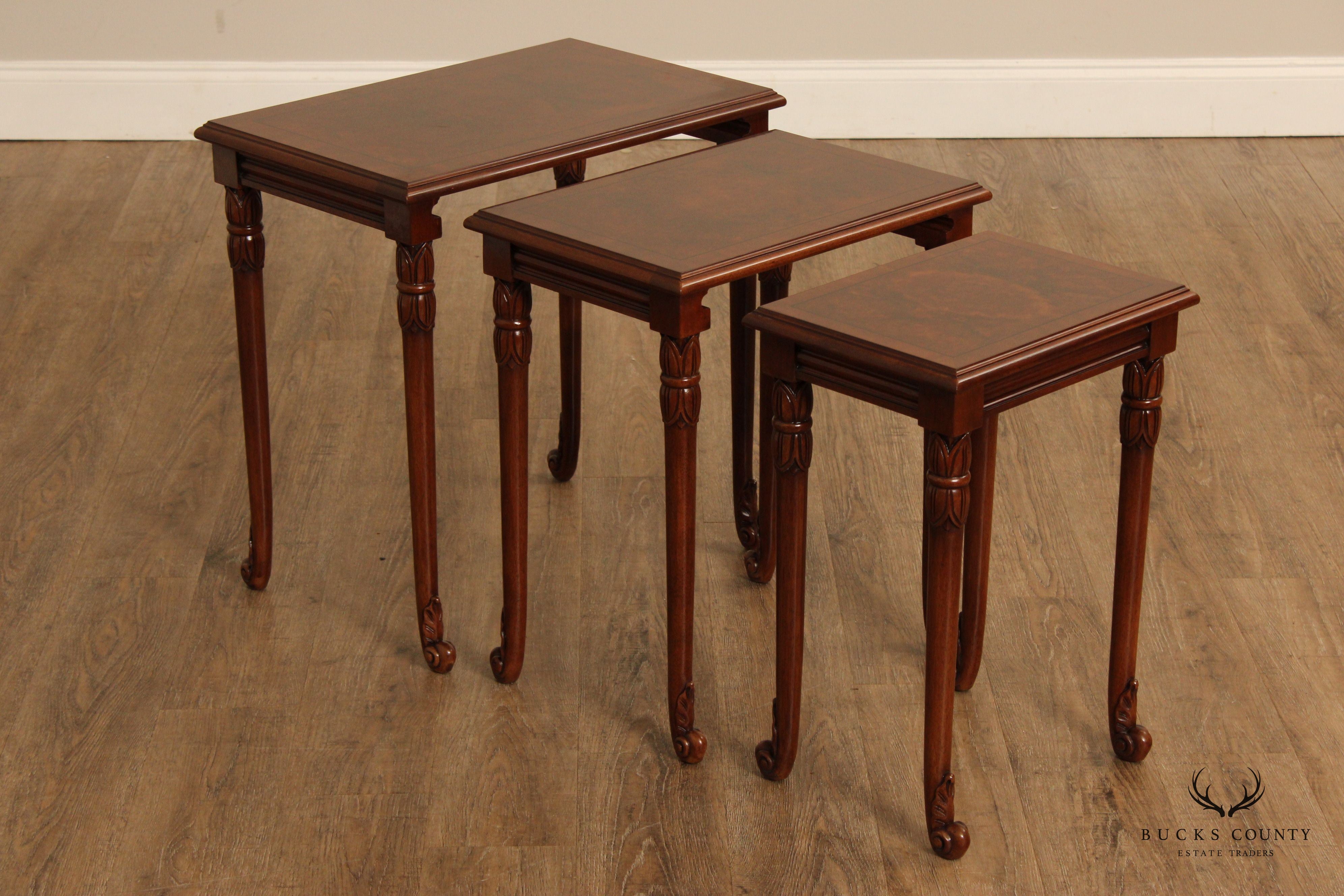 Karges French Regency Style Set Of Three Walnut Nesting Tables