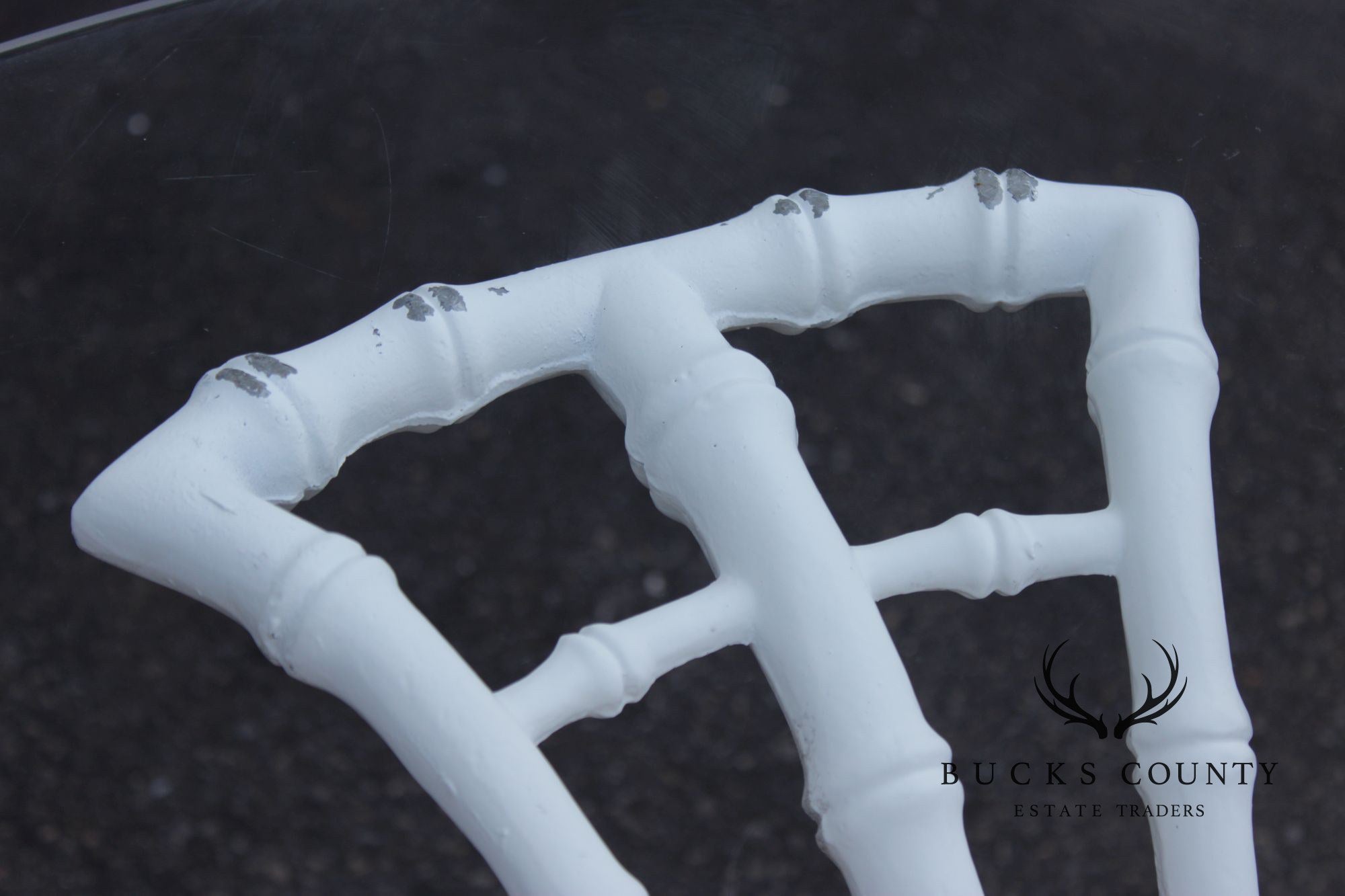 Hollywood Regency Cast Aluminum Faux Bamboo Round Glass Top Patio Table