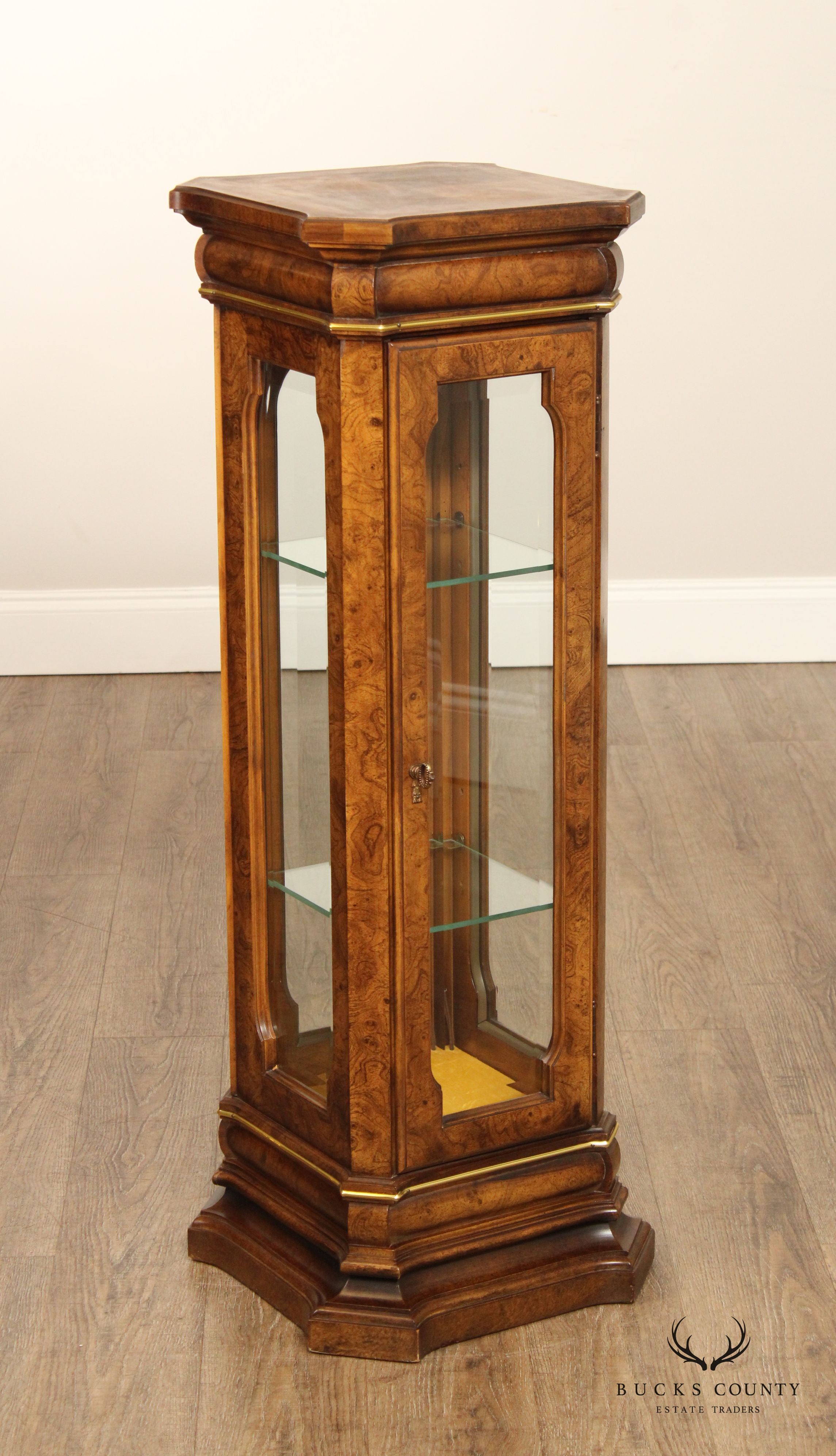 Italian Style Burlwood Pedestal Vitrine