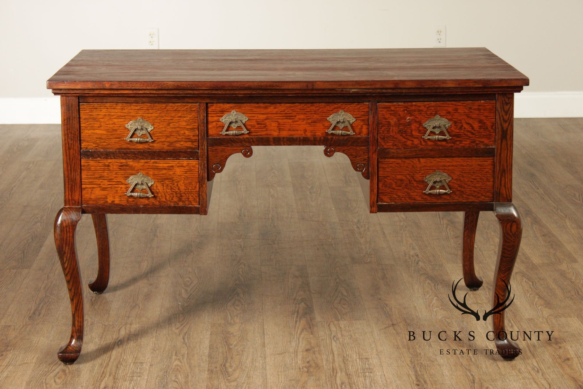 Antique Victorian Oak Partner's Executive Writing Desk