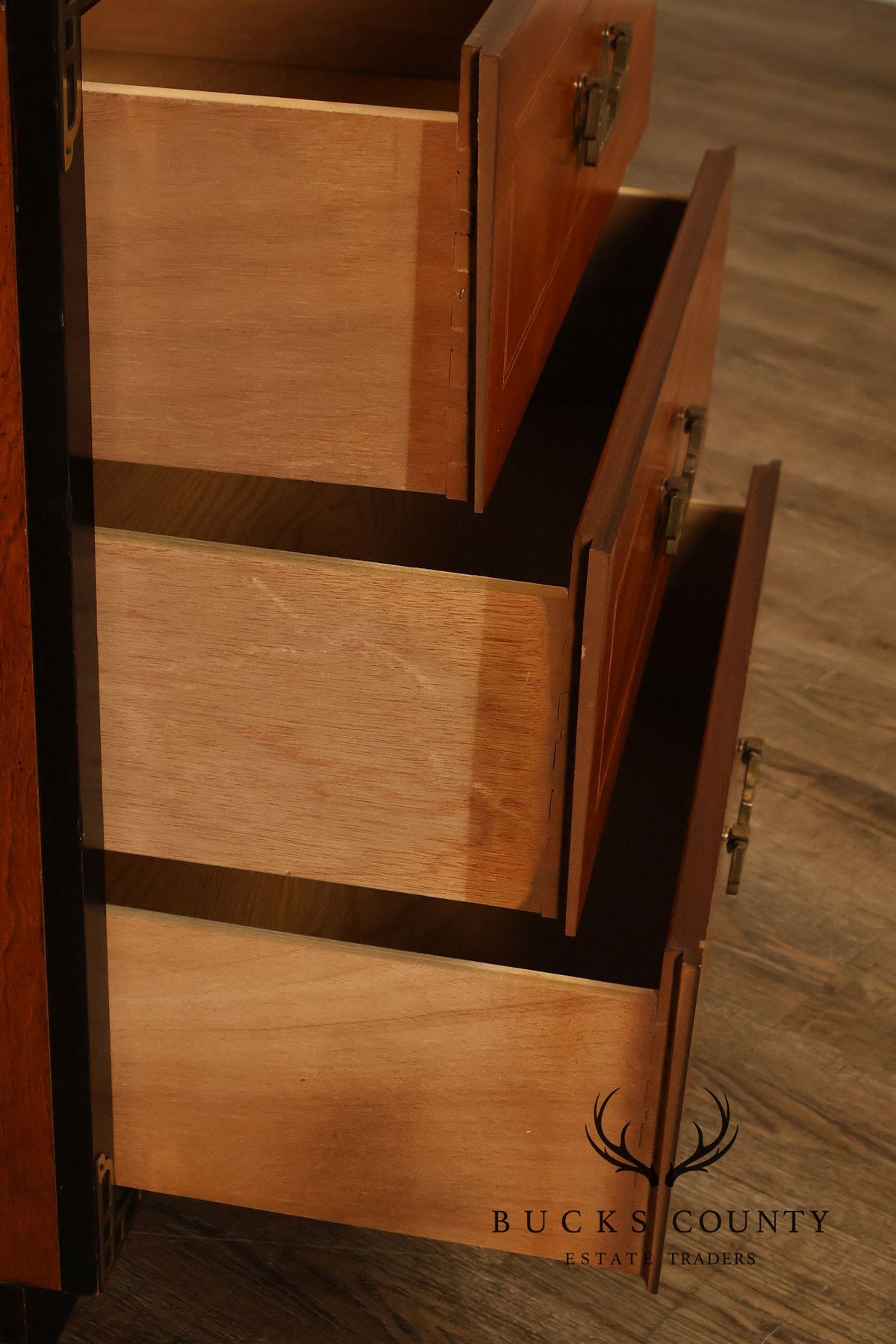 Bassett Campaign Style Walnut Triple Dresser